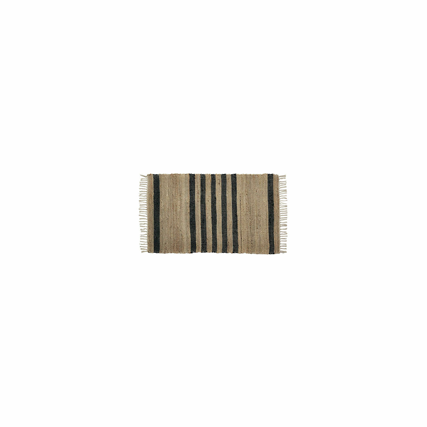 Vloerkleed Orgeval Jute vloerkleed in natuurlijke kleur met zwarte strepen en franjes, woondecoratie
