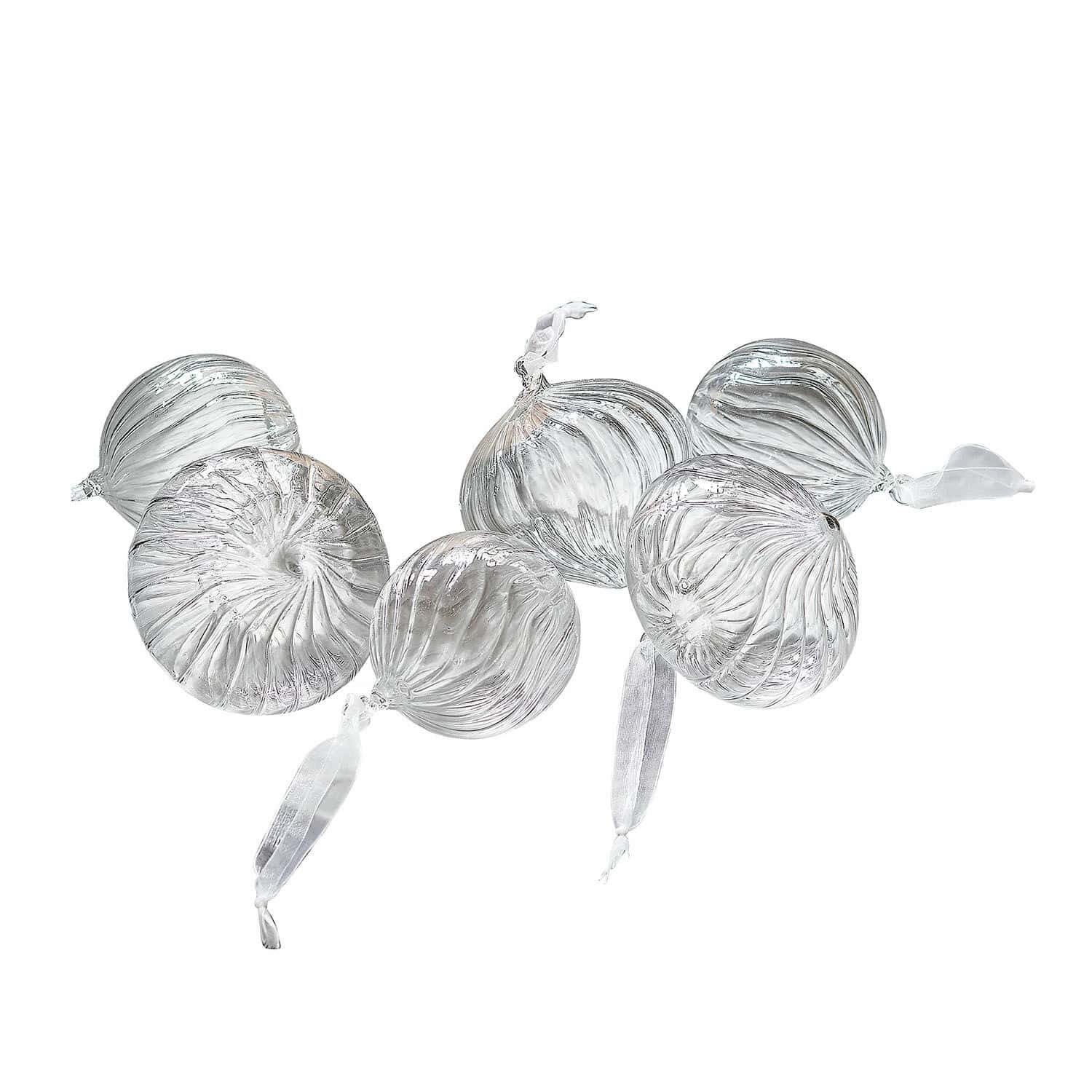 Lot de 6 boules de Noël Bavella Décorations en verre transparent en forme de bonbons avec texture, décoration festive