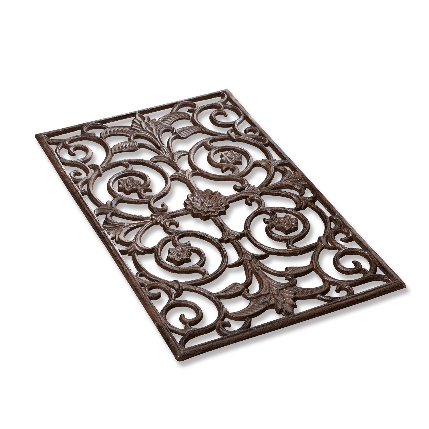 Gratte-chaussures Hengist Grille décoratif en métal brun avec motifs floraux pour intérieur et jardin