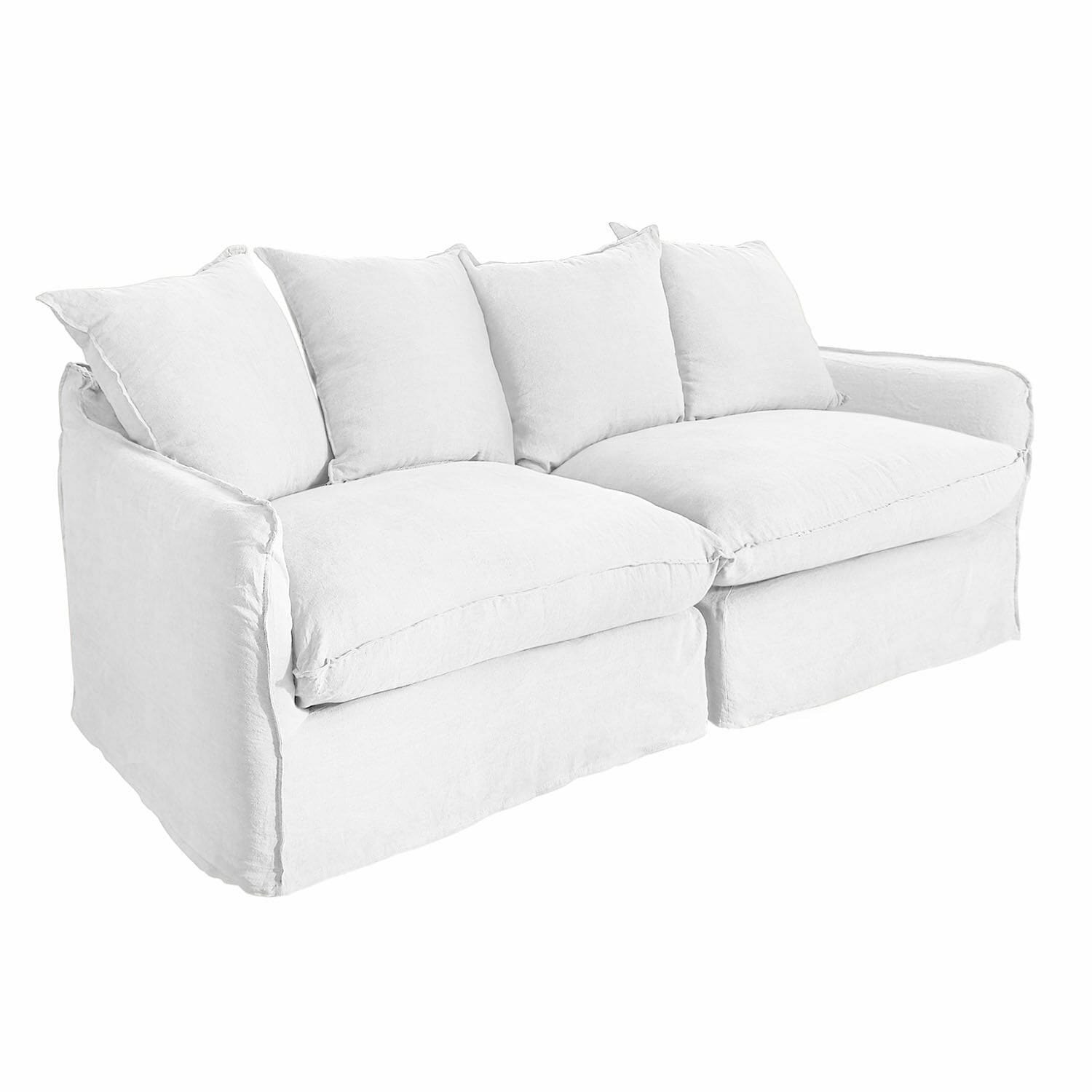 Canapé blanc en tissu avec coussins moelleux, meuble confortable pour salon, tissu coton