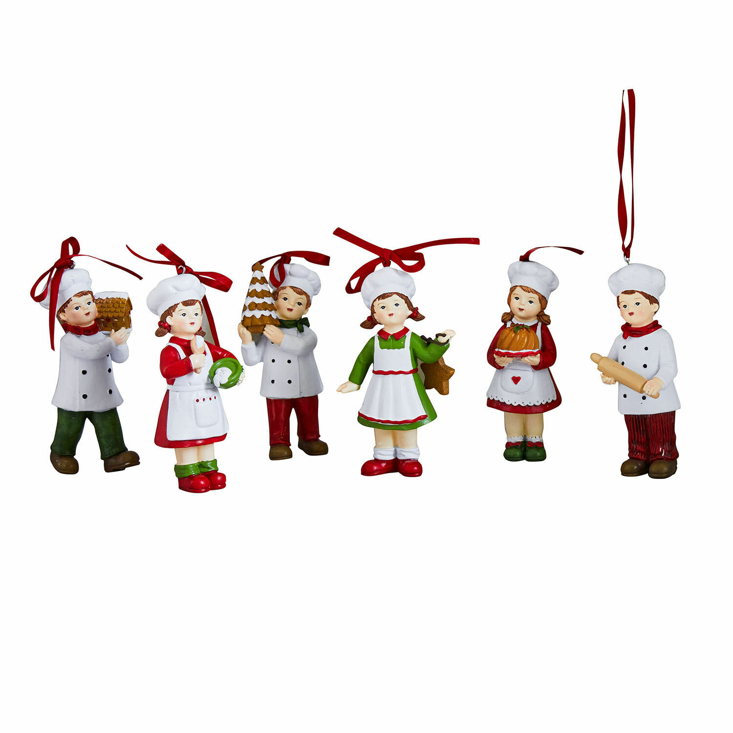 Lot de 6 figurines Farzahn Ensemble de six décorations de chefs en céramique avec tabliers colorés et chapeaux blancs, ornements de Noël
