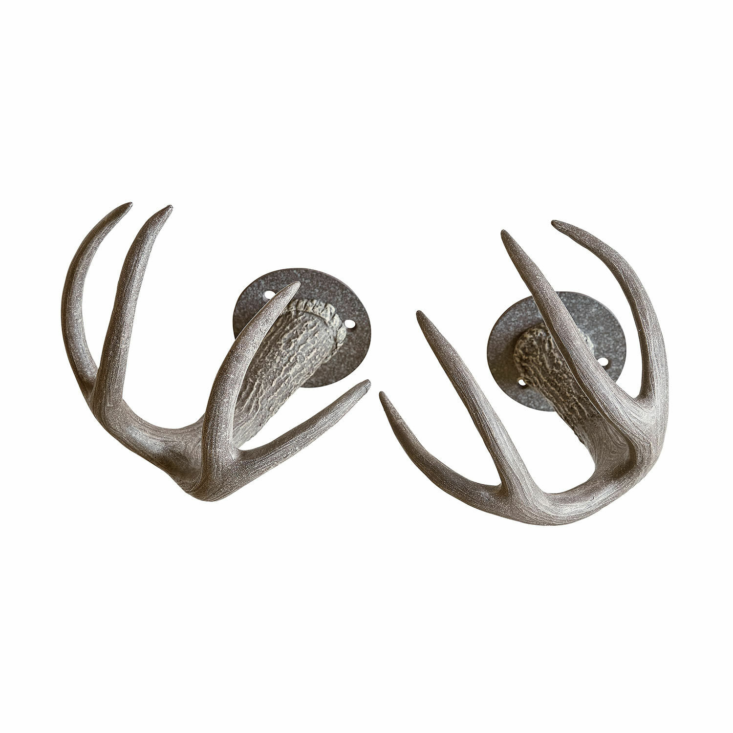 Embrasse set van 2 Soreva Set van twee decoratieve wandhaken in de vorm van grijze hertengewei met metalen bevestiging
