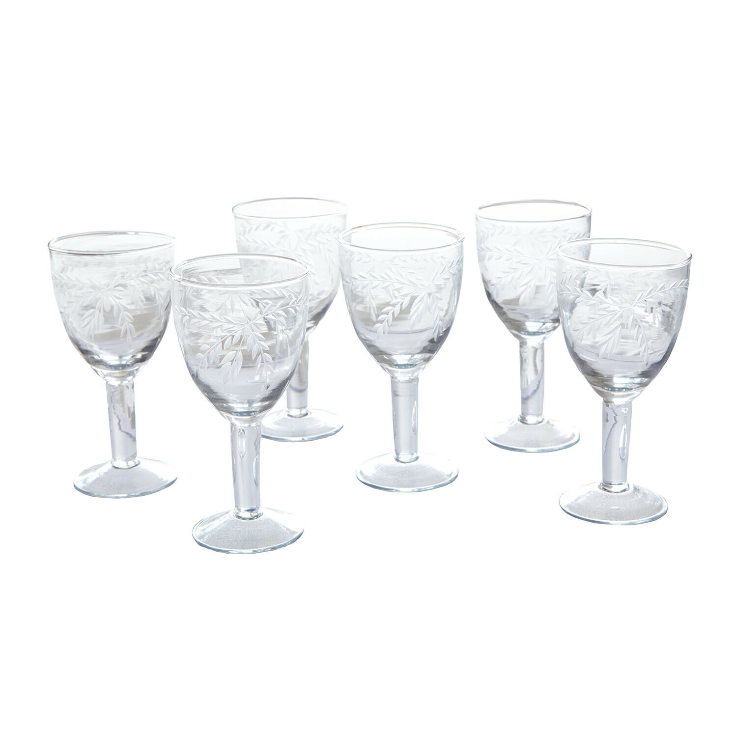 Lot de 6 verres Florineau Ensemble de six verres transparents avec motif gravé de feuilles pour boissons