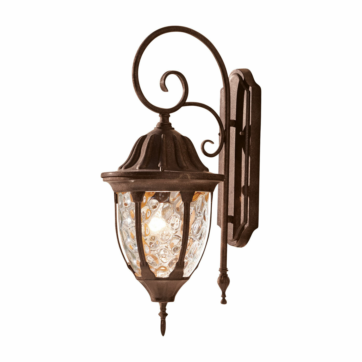 Wandlamp voor buiten Herrère Wandlamp van gesmeed metaal in roestkleur met decoratief glas en klassiek ontwerp voor buitenverlichting