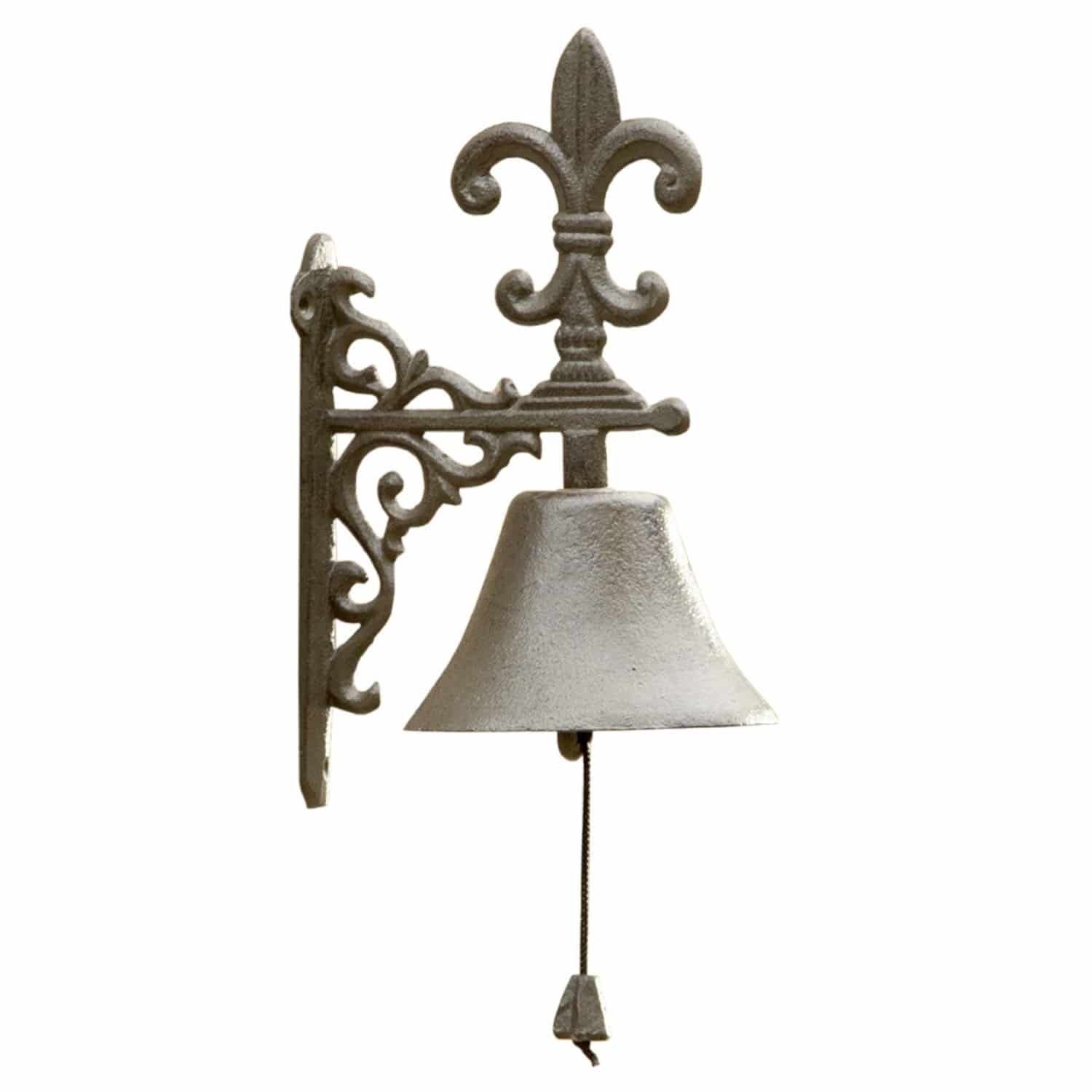 Deurbel Houma Decoratieve wandbel van grijs gietijzer met lelie-motief en trekkoord om te bellen