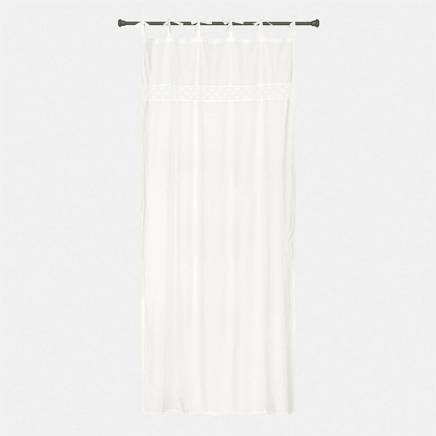 Gordijn Isolineas Witte katoenen gordijn met fijne borduursels en striklinten, decoratieve raamdecoratie