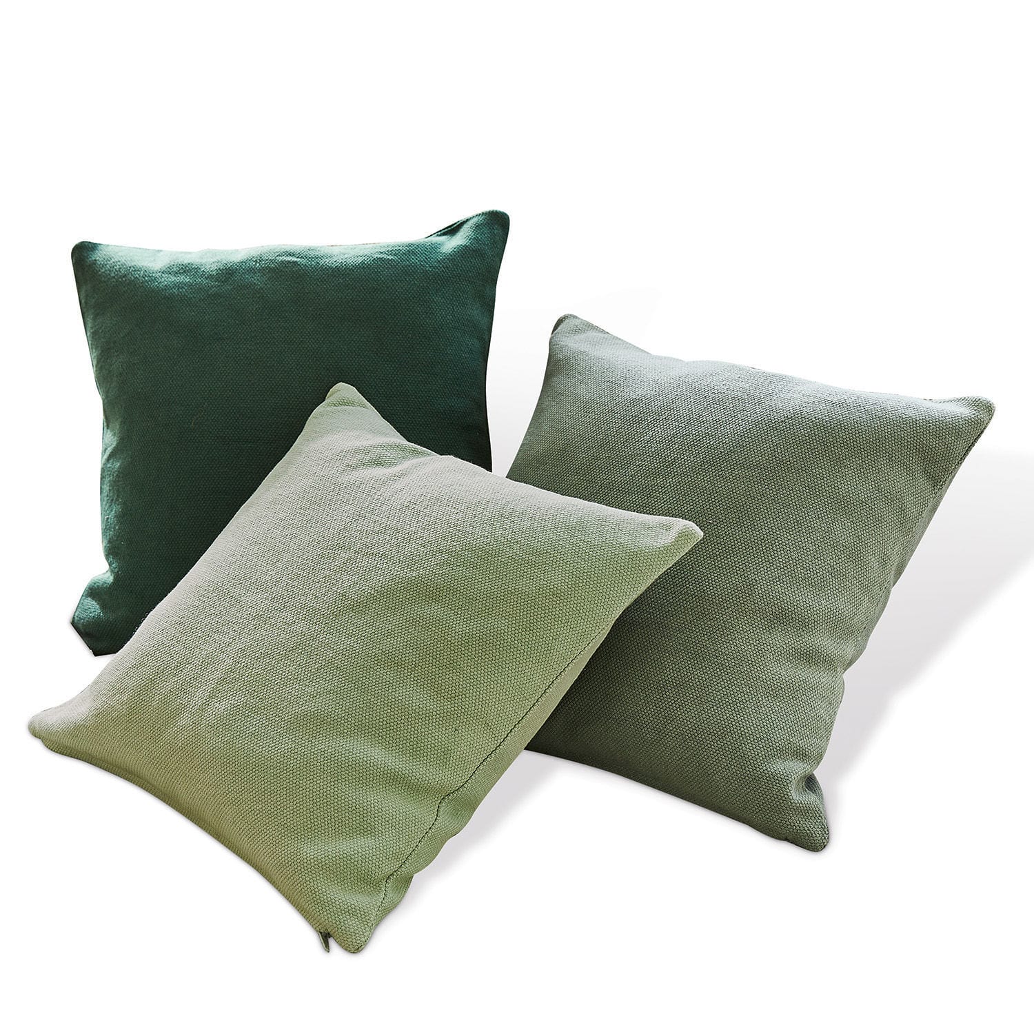 Lot de 3 housses de coussins Alienor Ensemble de trois coussins décoratifs verts en tissu texturé pour salon confortable