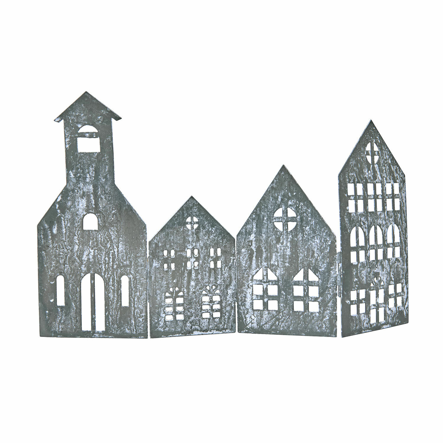 Paravent décoratif Ulorin Décoration en métal gris représentant quatre maisons, accessoire décoratif pour intérieur et fêtes