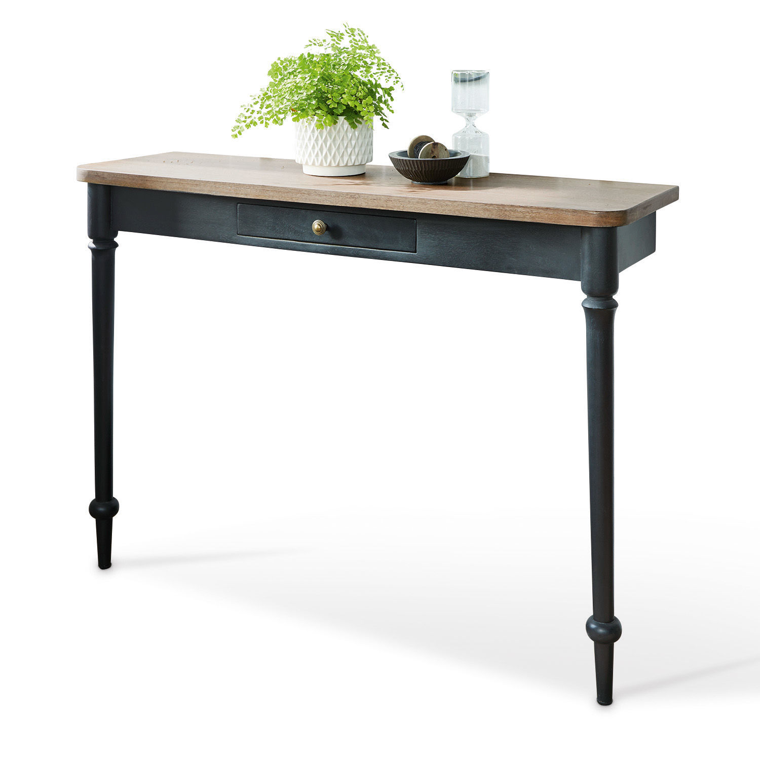 Console Jarobrod Console en bois noir avec plateau clair et tiroir, style vintage pour salon