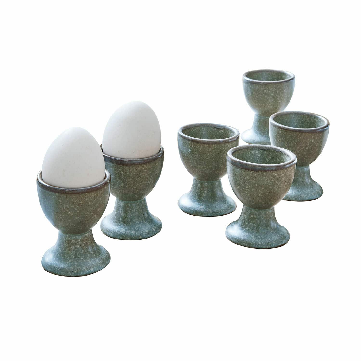 Set van 6 keramische eierdopjes Biarritz in turquoise en bruin voor de keuken