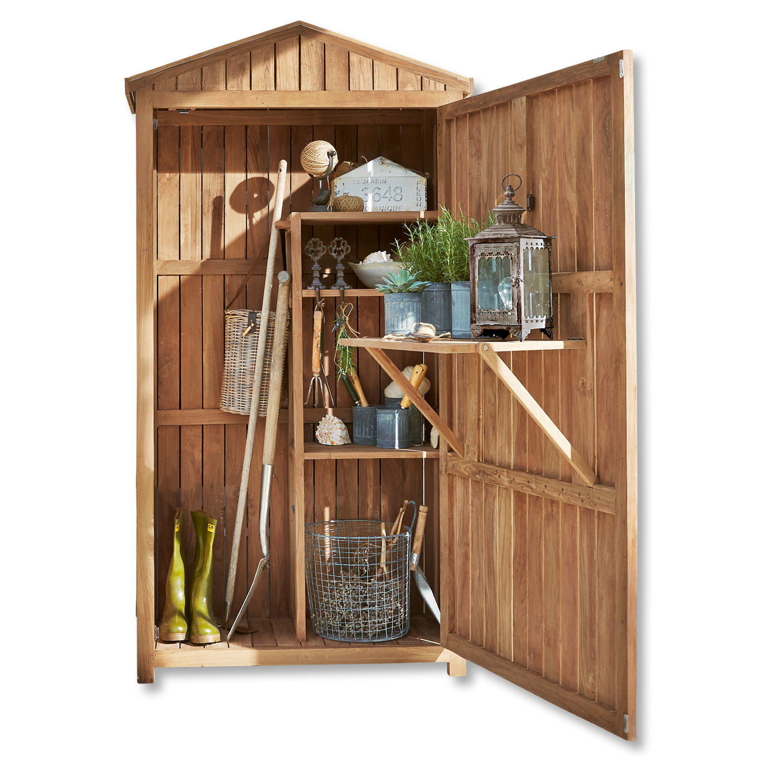 Armoire de jardin Tomte Abri de jardin en bois naturel avec étagères et outils de jardinage, rangement pratique extérieur