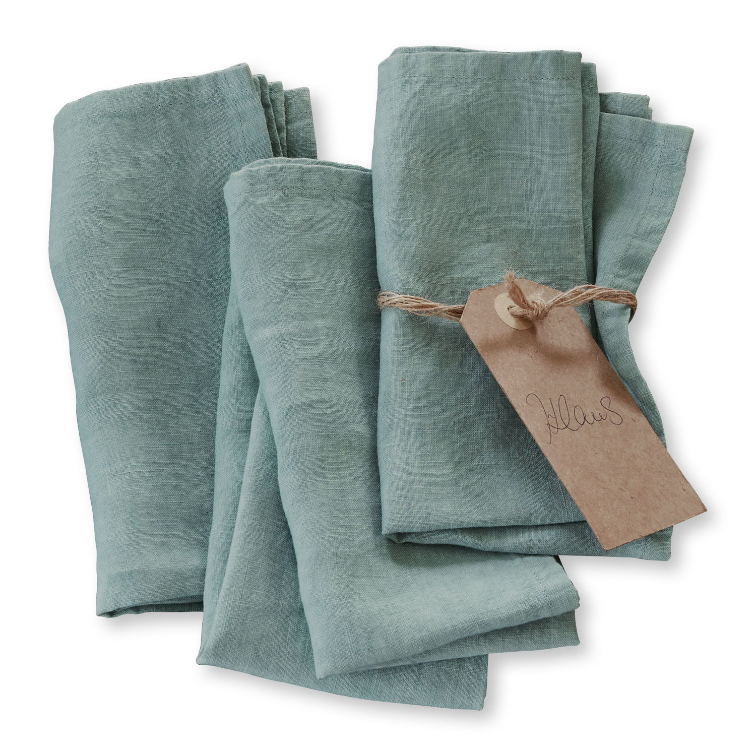 Servet set van 4 Ghis Set groene linnen servetten met label, tafeldecoratie, huistextiel