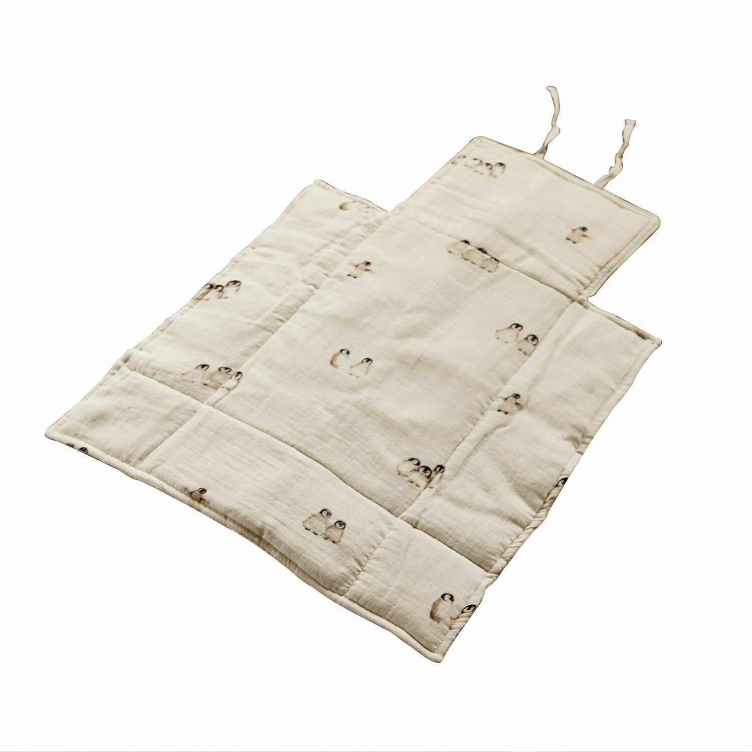 Matelas à langer Jocienne Tapis doux pour enfant en coton beige avec imprimé petits pingouins, confortable et pratique pour jouer