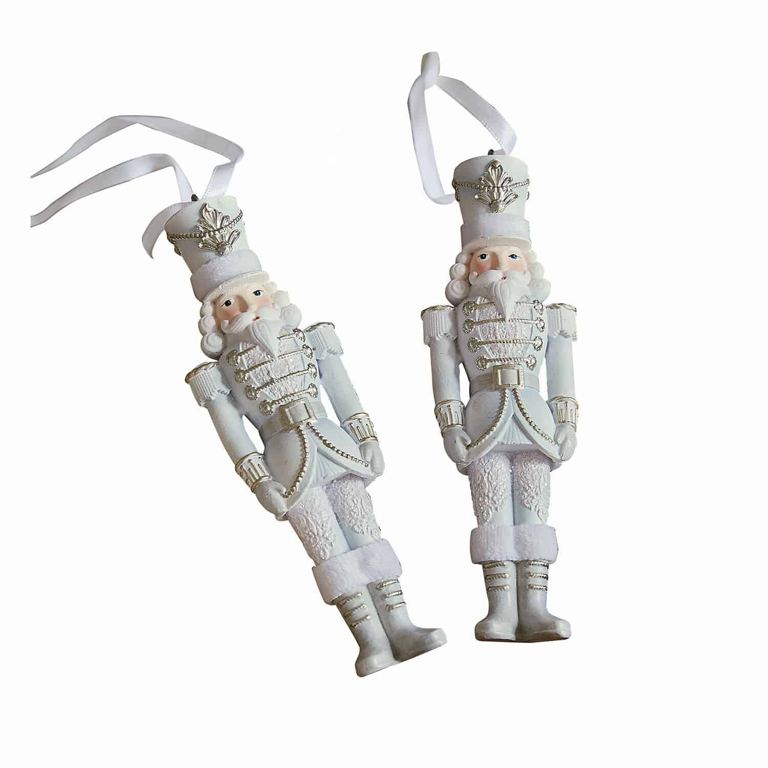 Lot de 2 décorations à suspendre Moriette Décorations de soldats blancs avec ruban pour suspension, ornement de Noël vintage détaillé