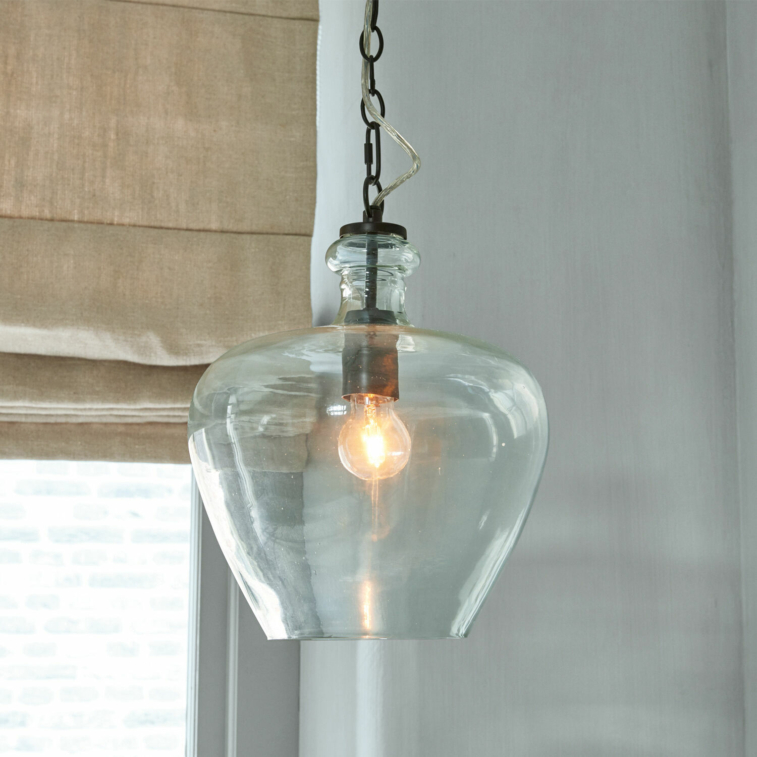 Suspension Morazan Suspension en verre transparent avec ampoule, éclairage moderne pour salon ou cuisine