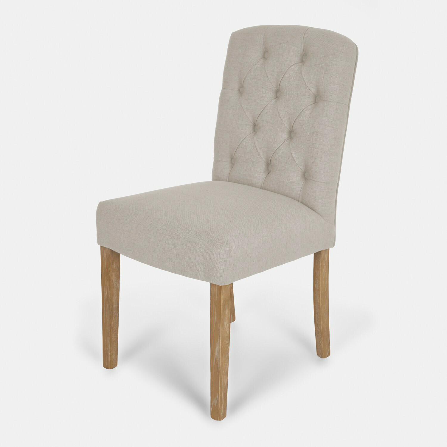 Chaise Fulden Chaise beige rembourrée avec dossier capitonné et pieds en bois pour salle à manger