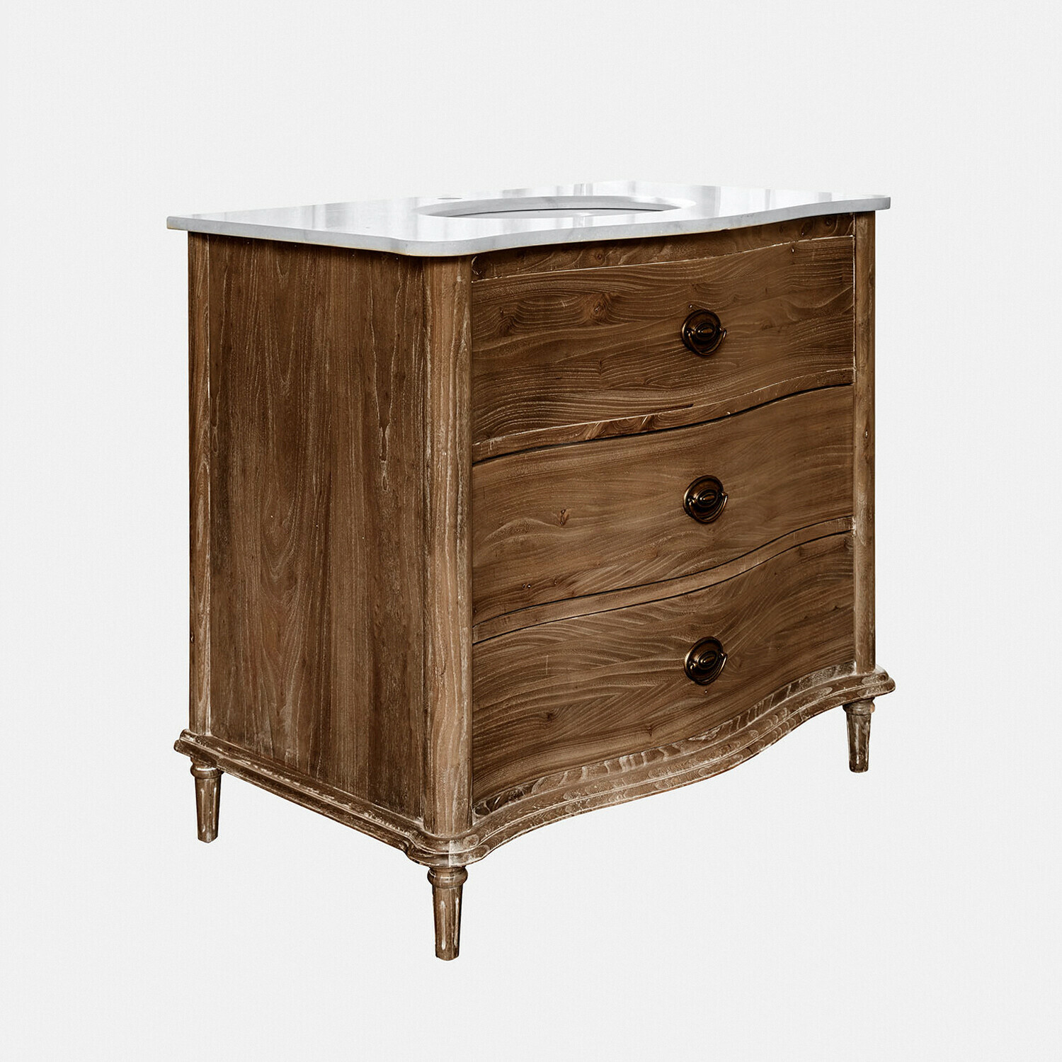 Commode en bois avec trois tiroirs et plateau en marbre blanc, meuble de salon élégant