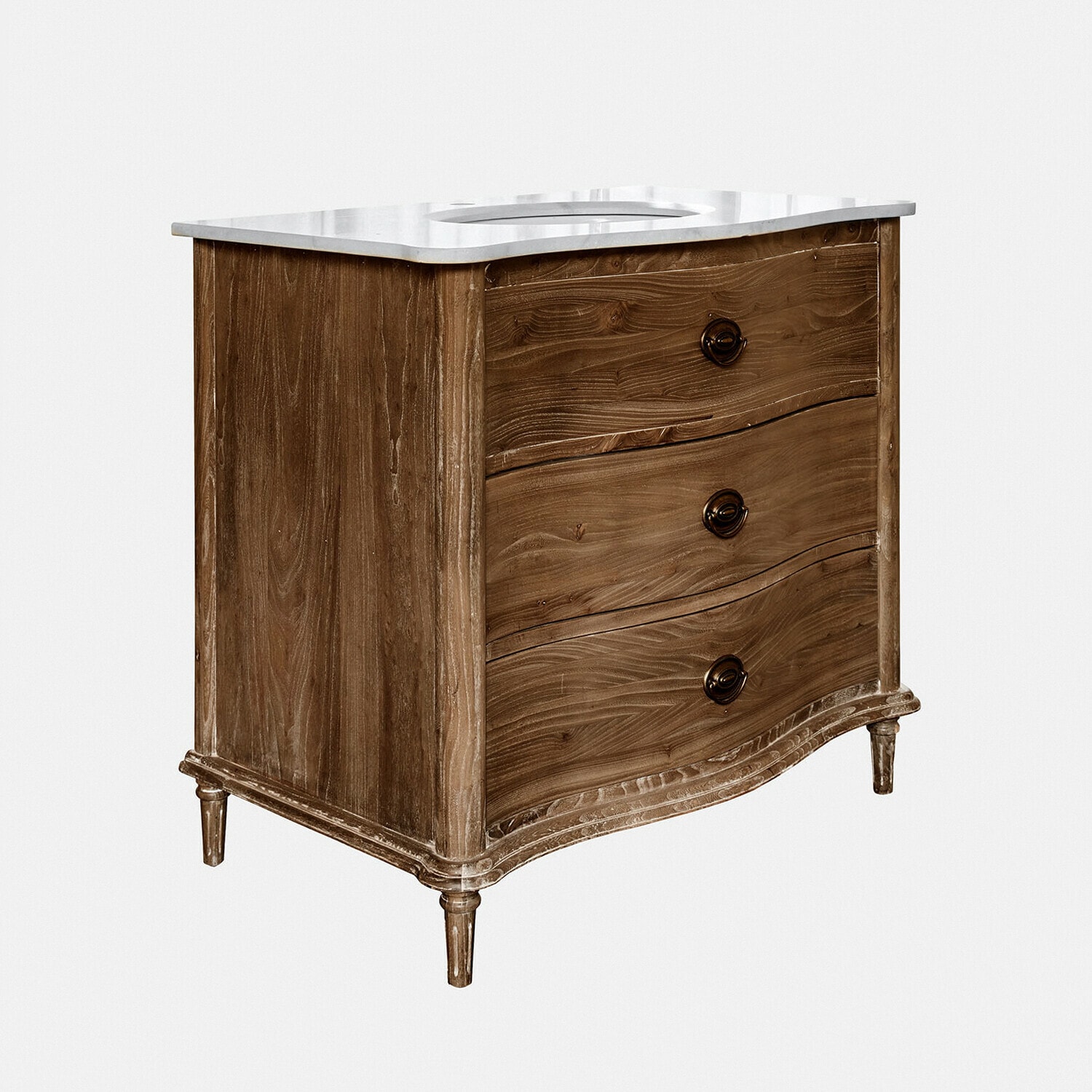Meuble et vasque Joravelle Commode en bois avec trois tiroirs et plateau en marbre blanc, meuble de salon élégant