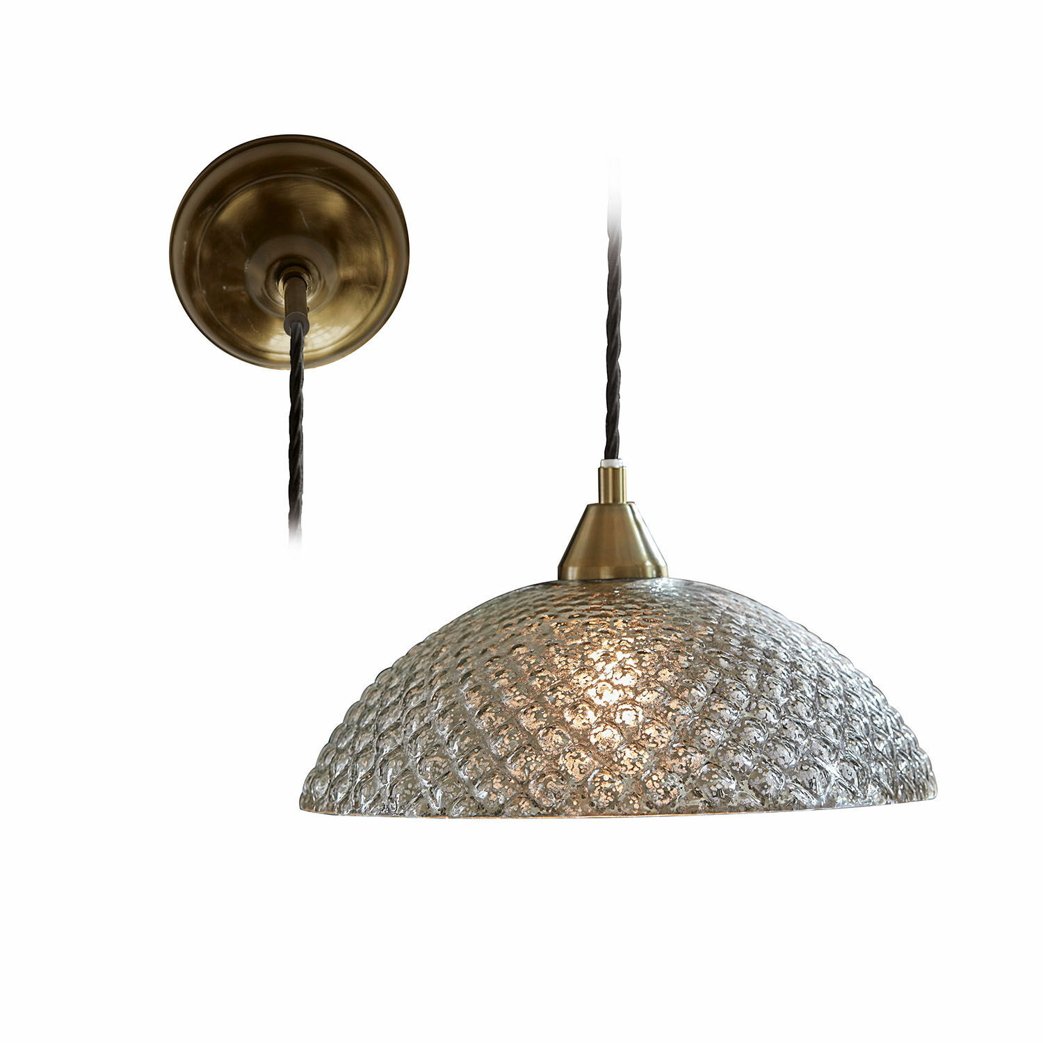 Suspension Lawndale Suspension en verre avec support en laiton et câble noir, abat-jour texturé décoratif