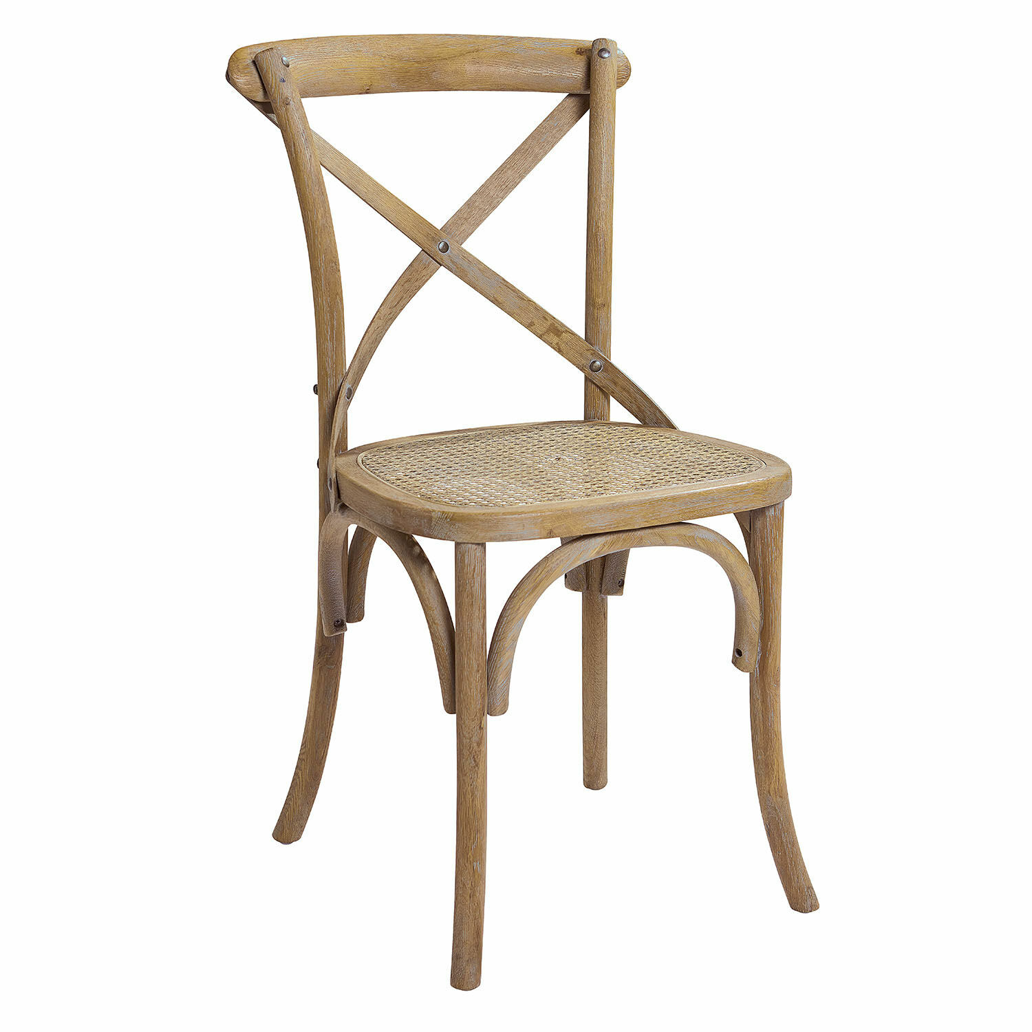 Chaise Kary Chaise en bois naturel avec assise en rotin et dossier croisé en X pour salle à manger