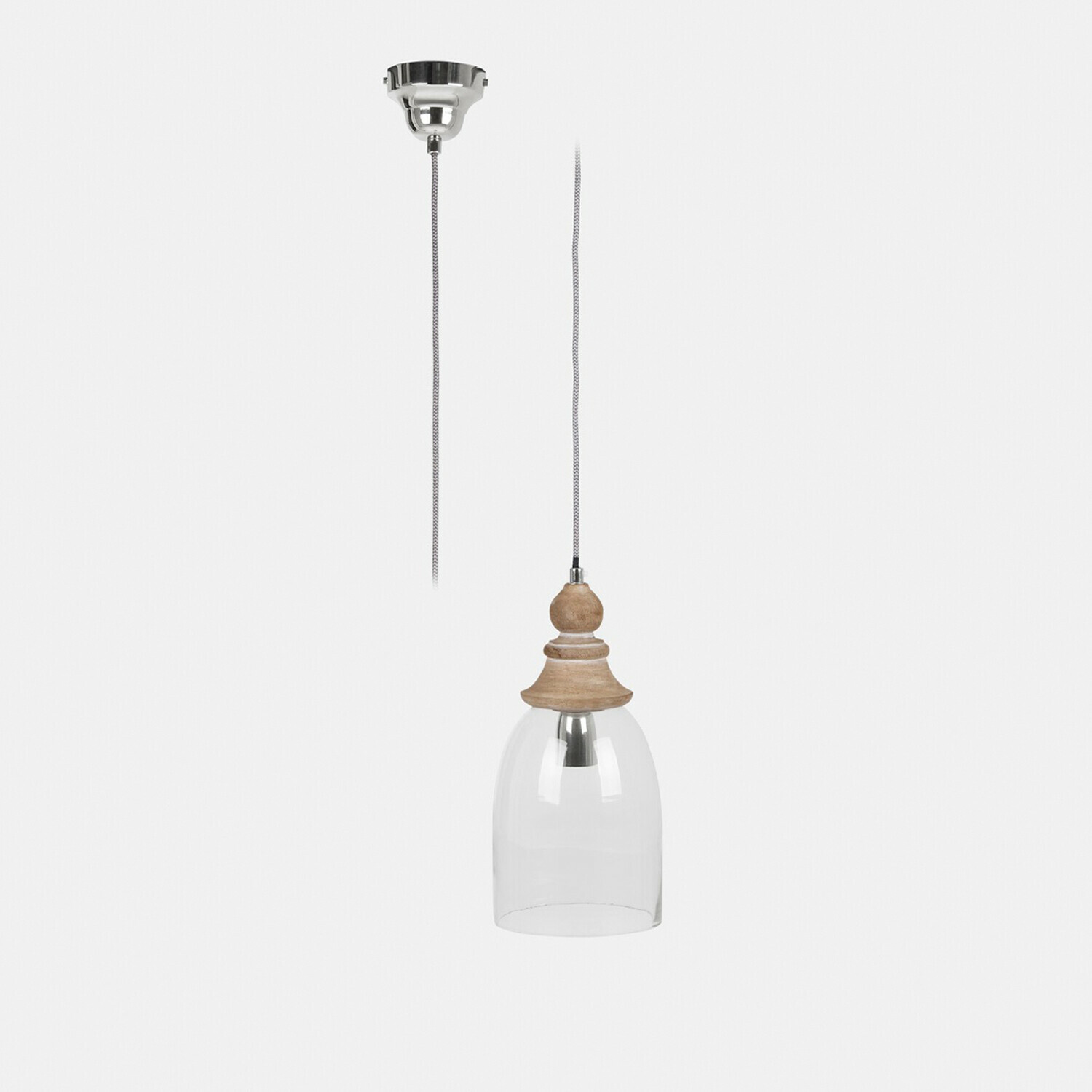 Hanglamp Raina Hanglamp met doorzichtige glazen kap en bovenkant van natuurlijk hout, sfeerverlichting voor binnen