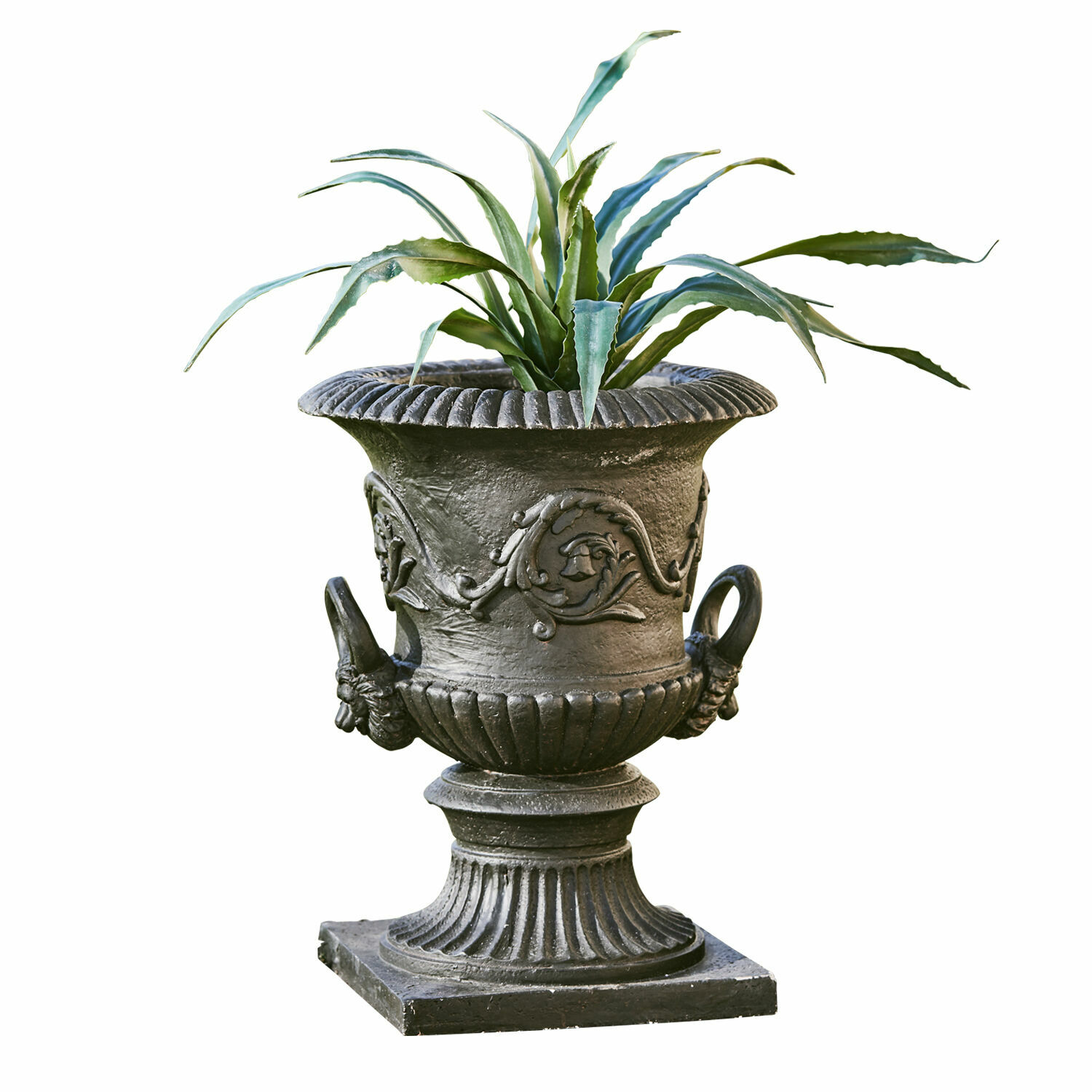 Amphore Joselyn Jardinière noire en plastique avec plante verte, décoration élégante pour jardin