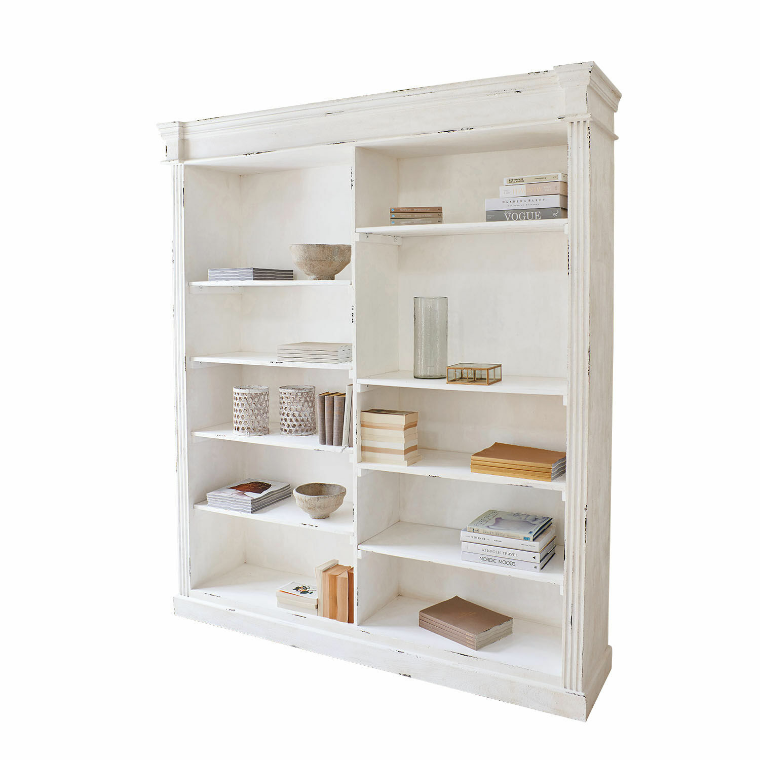 Étagère Barrow Creek Bibliothèque en bois blanc avec étagères et décorations, meuble de rangement et décoration intérieure