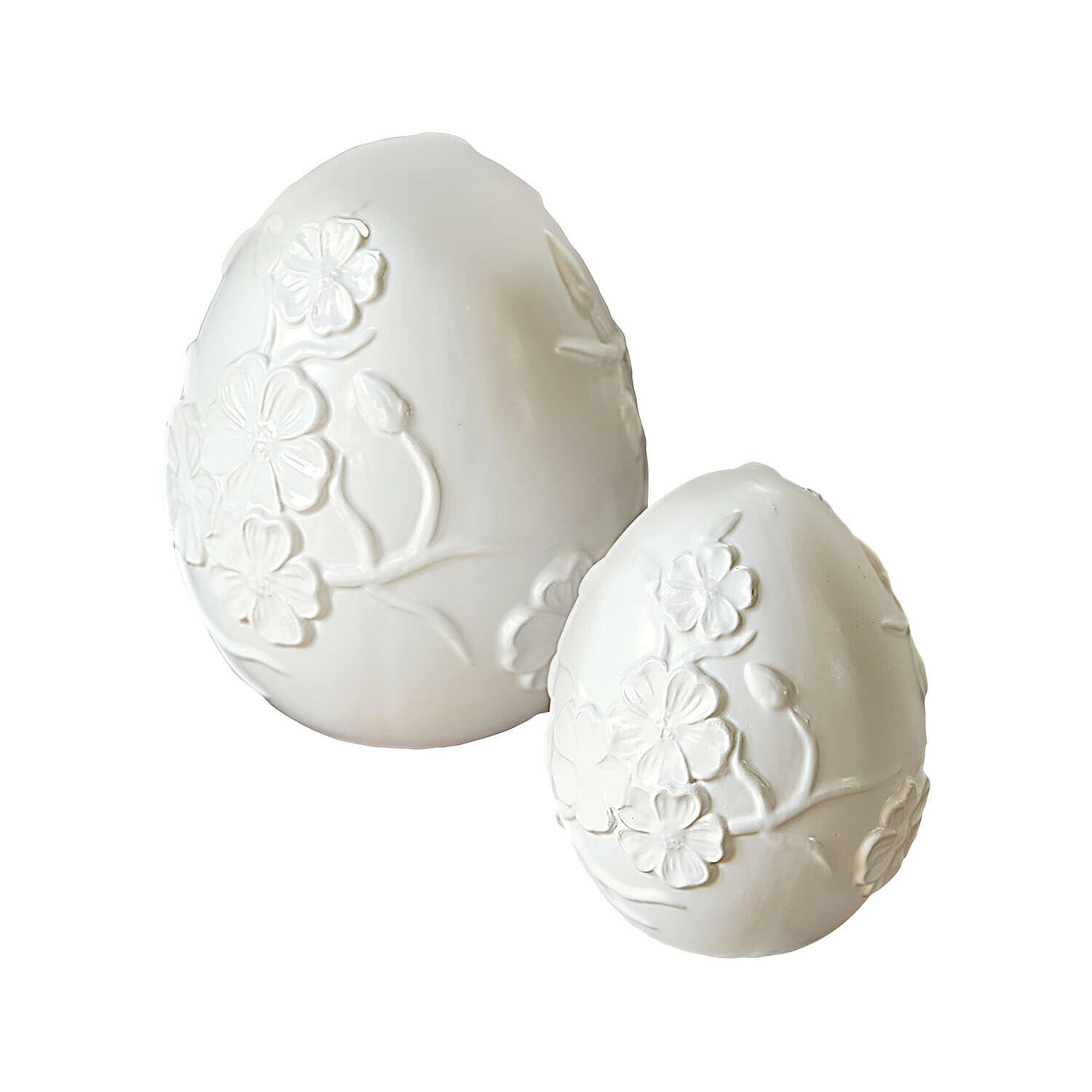 Paasei set van 2 Vent Élysien Witte keramische decoratieve eieren met bloemmotief, stijlvolle paasdecoratie voor thuis