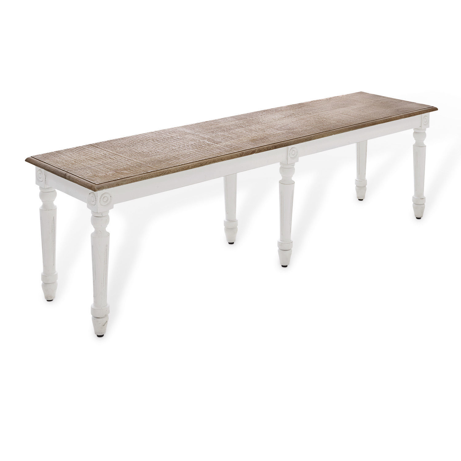 Banc Helsinquia Banc en bois avec pieds blancs et plateau marron, meuble classique pour salon