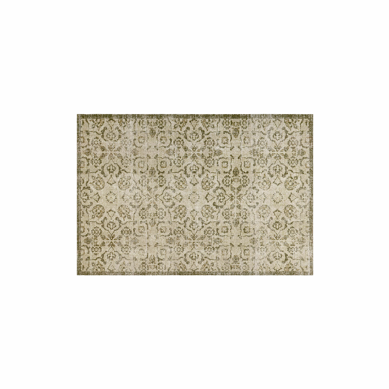 Tapis Calperino Tapis à motif vintage beige et vert, matériau doux pour une décoration intérieure élégante