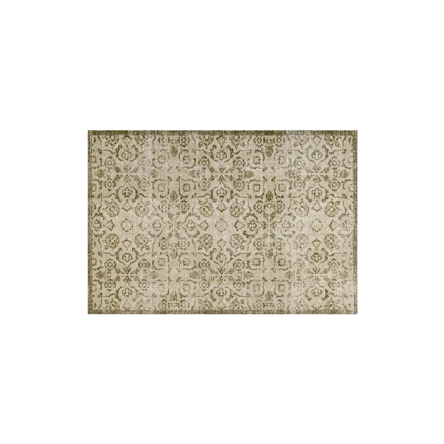 Tapis Calperino Tapis à motif vintage beige et vert, matériau doux pour une décoration intérieure élégante