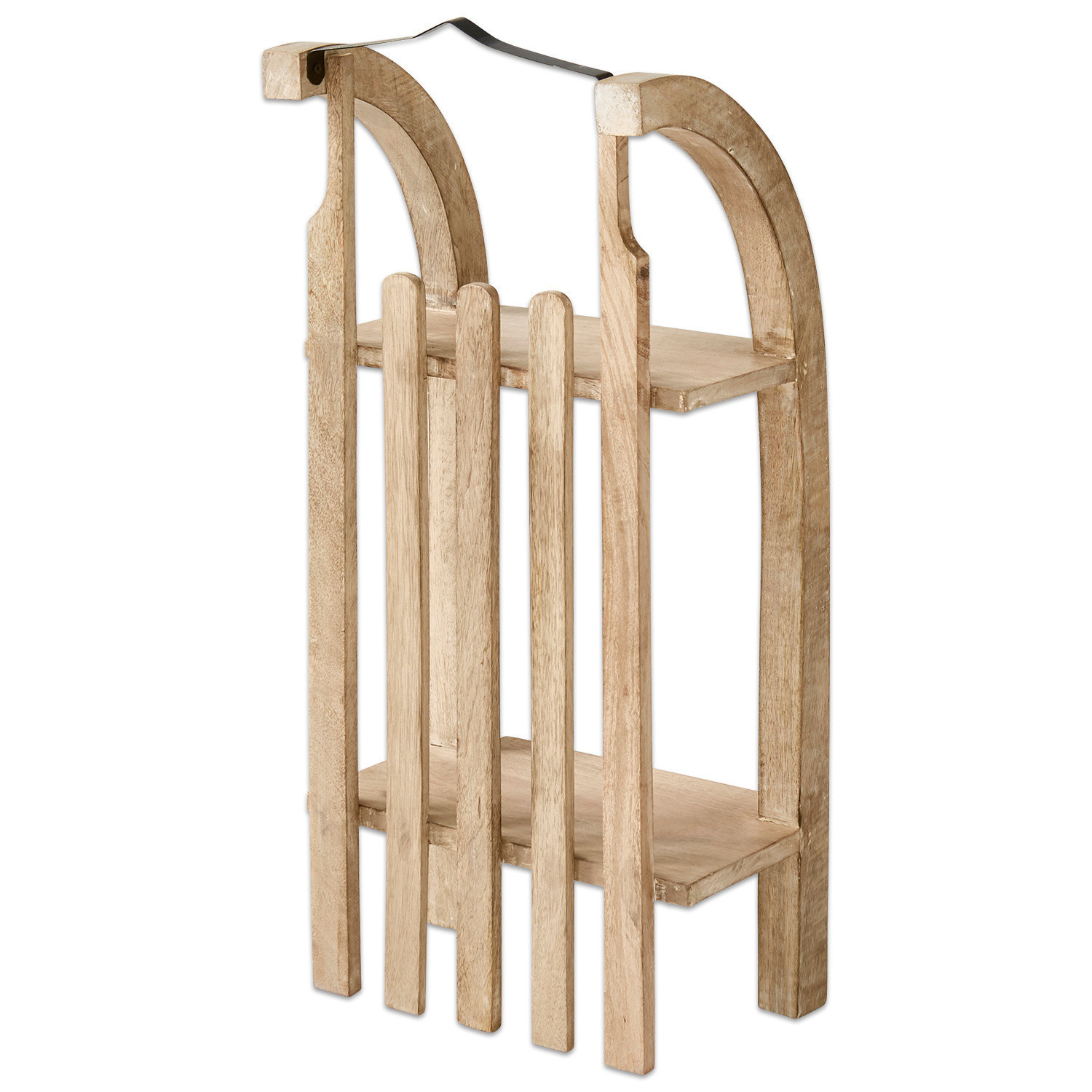 Decoratieve slee Renier Houten houtrek met twee planken en metalen handvat in natuurlijke kleur voor houtopslag