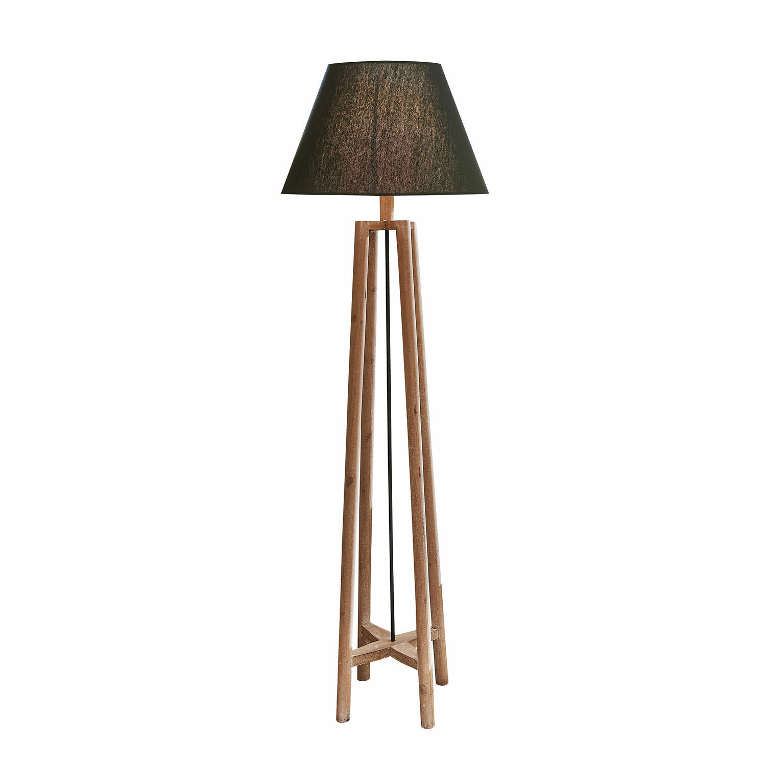 bruin/zwart Staande lamp Edgewood van bruin hout met zwarte kap voor sfeerverlichting in huis