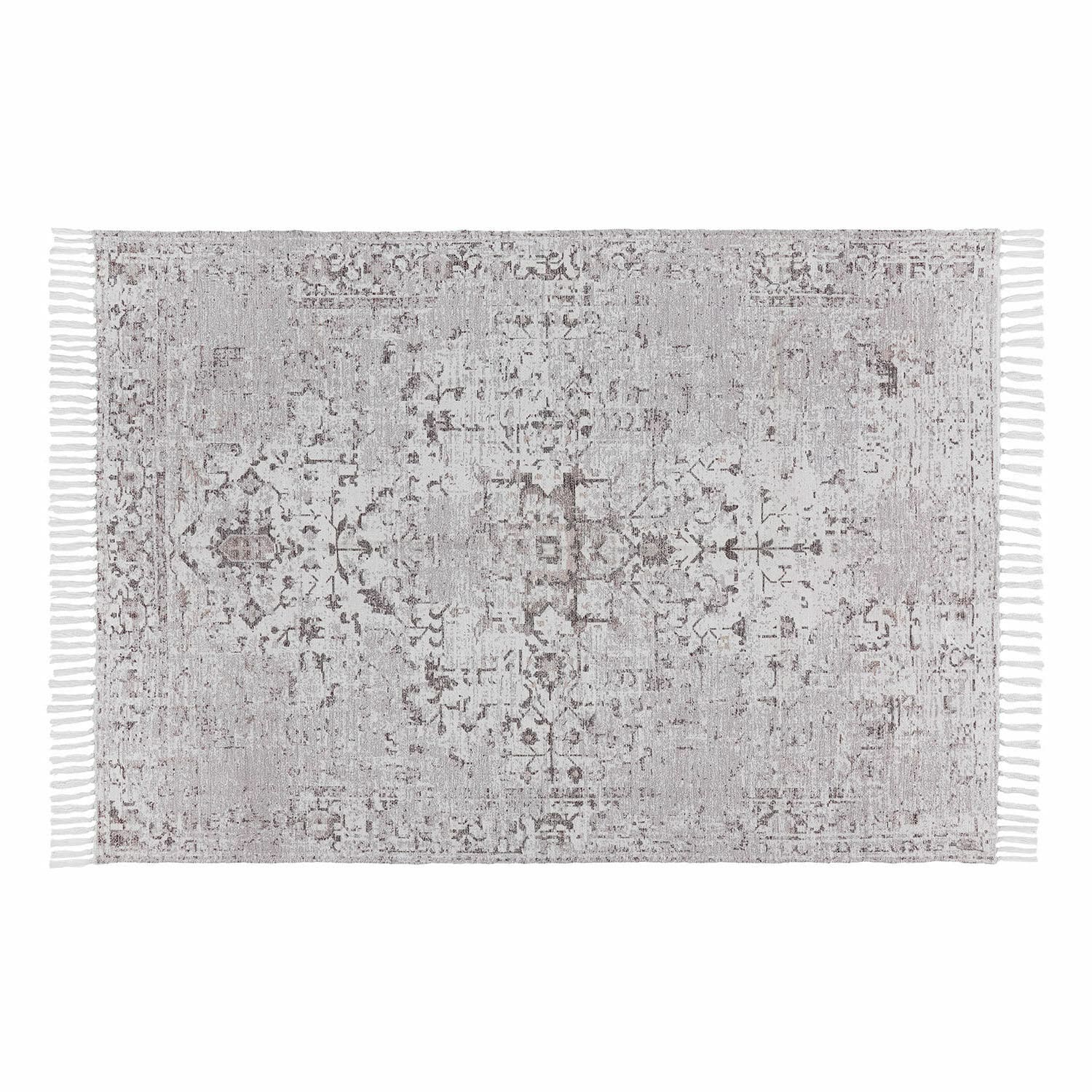 Vloerkleed Delpheer Decoratief grijs vloerkleed met franjes en subtiel patroon, zacht materiaal voor woonkamer