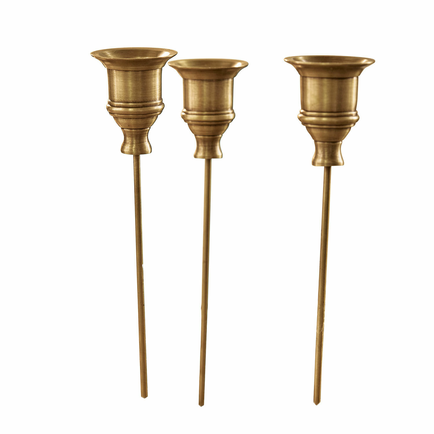 Lot de 3 bougeoirs à piquer Lalley Ensemble de trois bougeoirs en laiton sur tiges longues pour décoration intérieure et extérieure