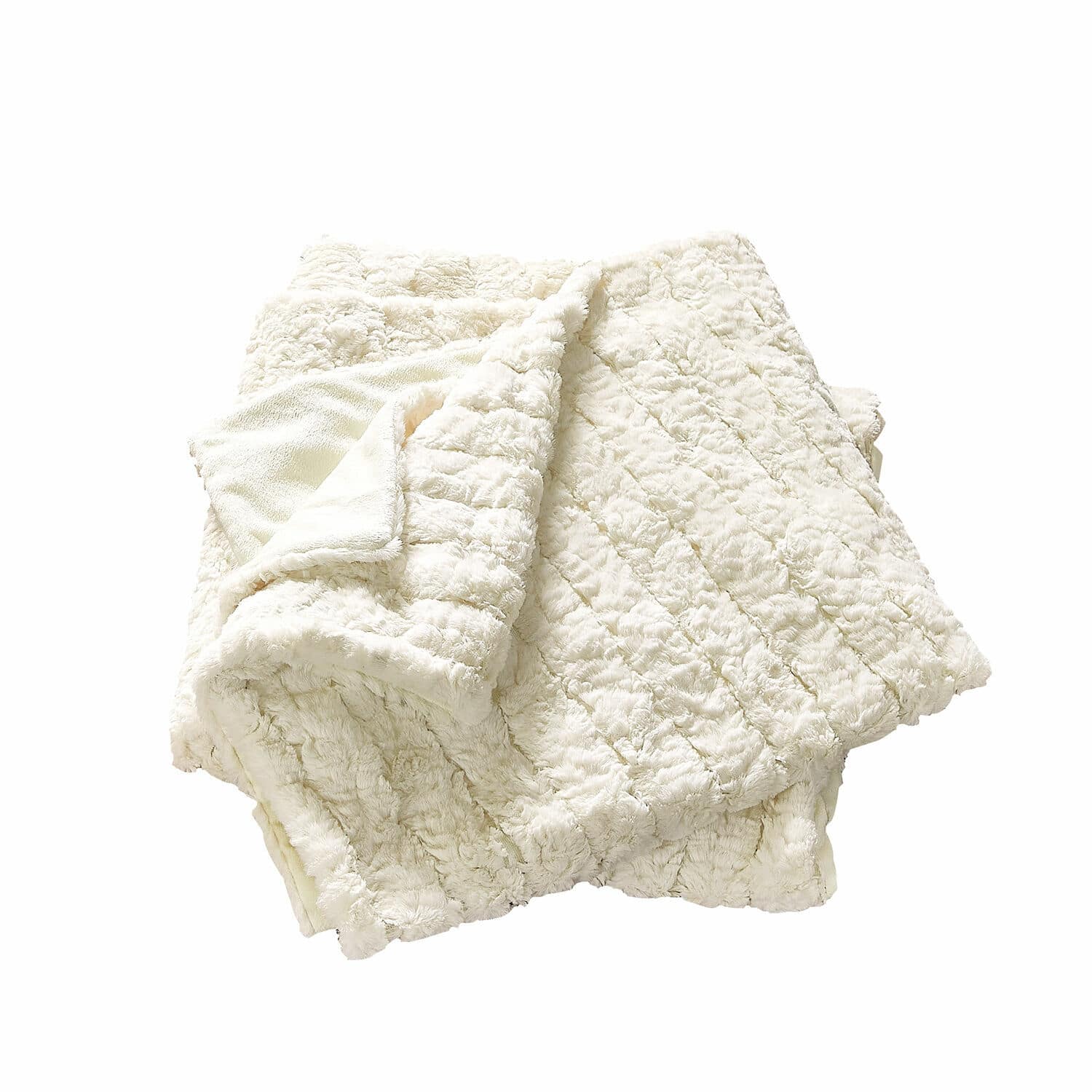 Plaid Dorelice Zachte crèmekleurige pluche deken met doorgestikt patroon, perfect voor een gezellige woondecoratie