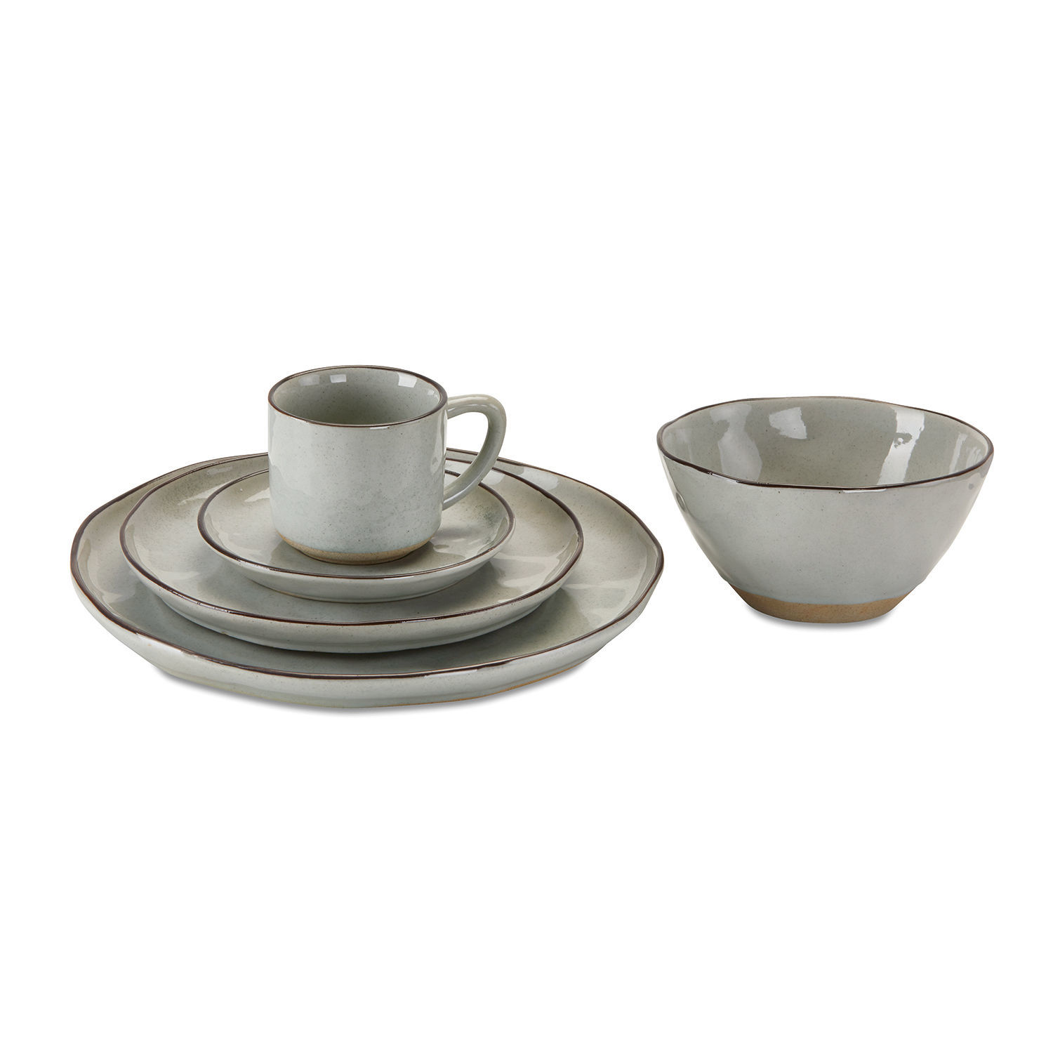 grijs 30-delige grijze Biarritz keramische servies set met kopje, borden en kom voor eetkamer