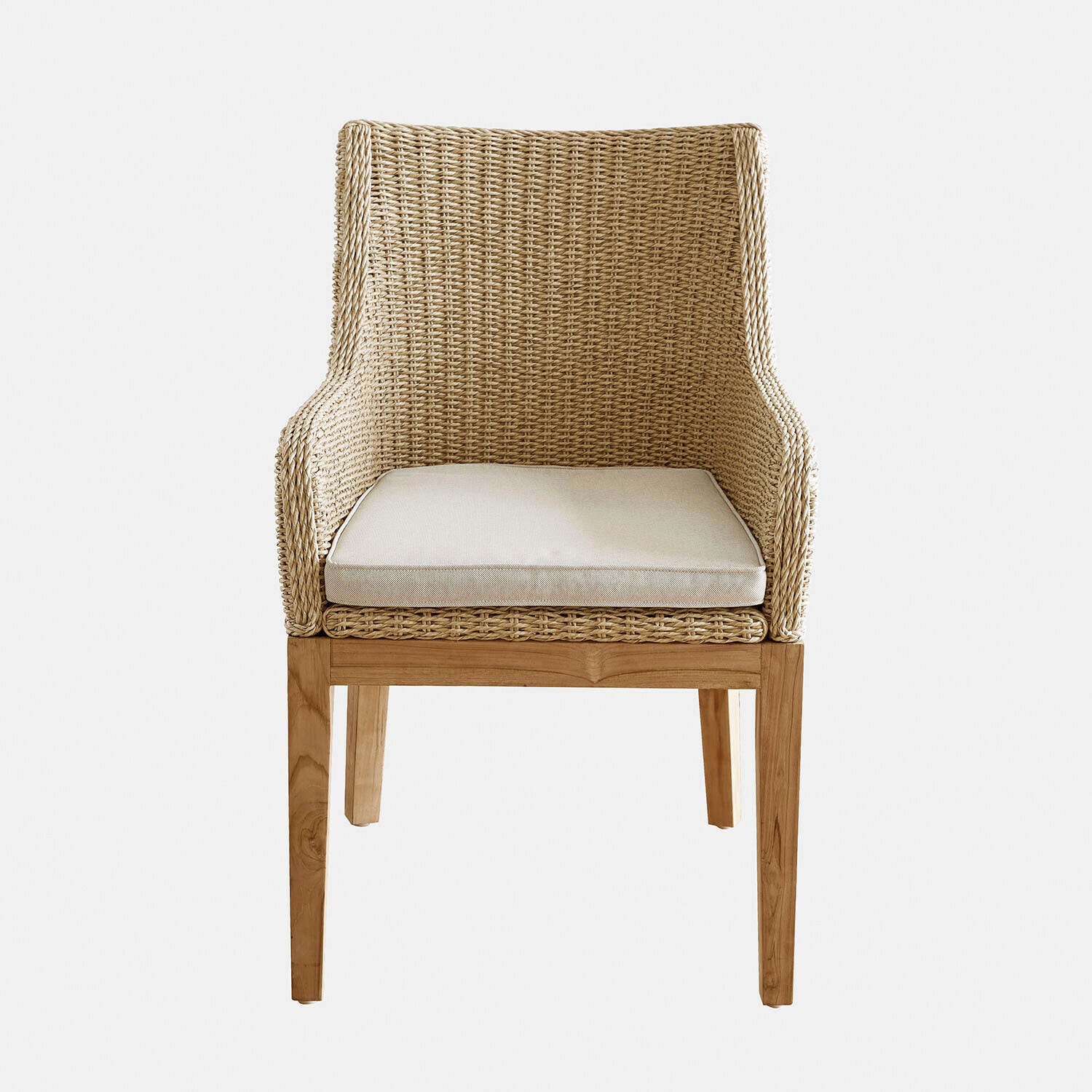 Chaise en rotin et bois avec coussin beige clair, couleur naturelle, meuble d'intérieur