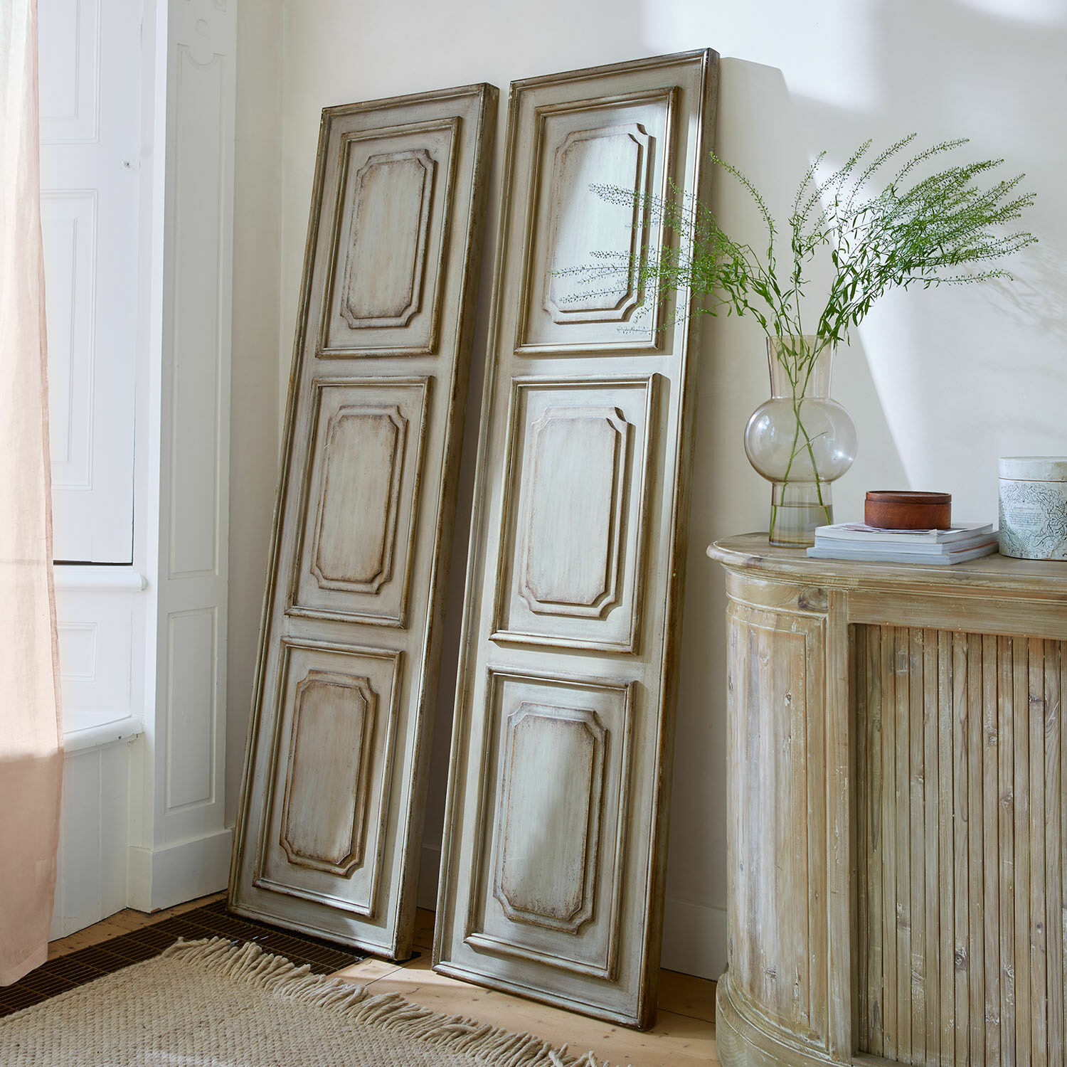 Lot de 2 panneaux Dovire Panneaux muraux en bois vieilli beige style vintage pour décoration intérieure élégante