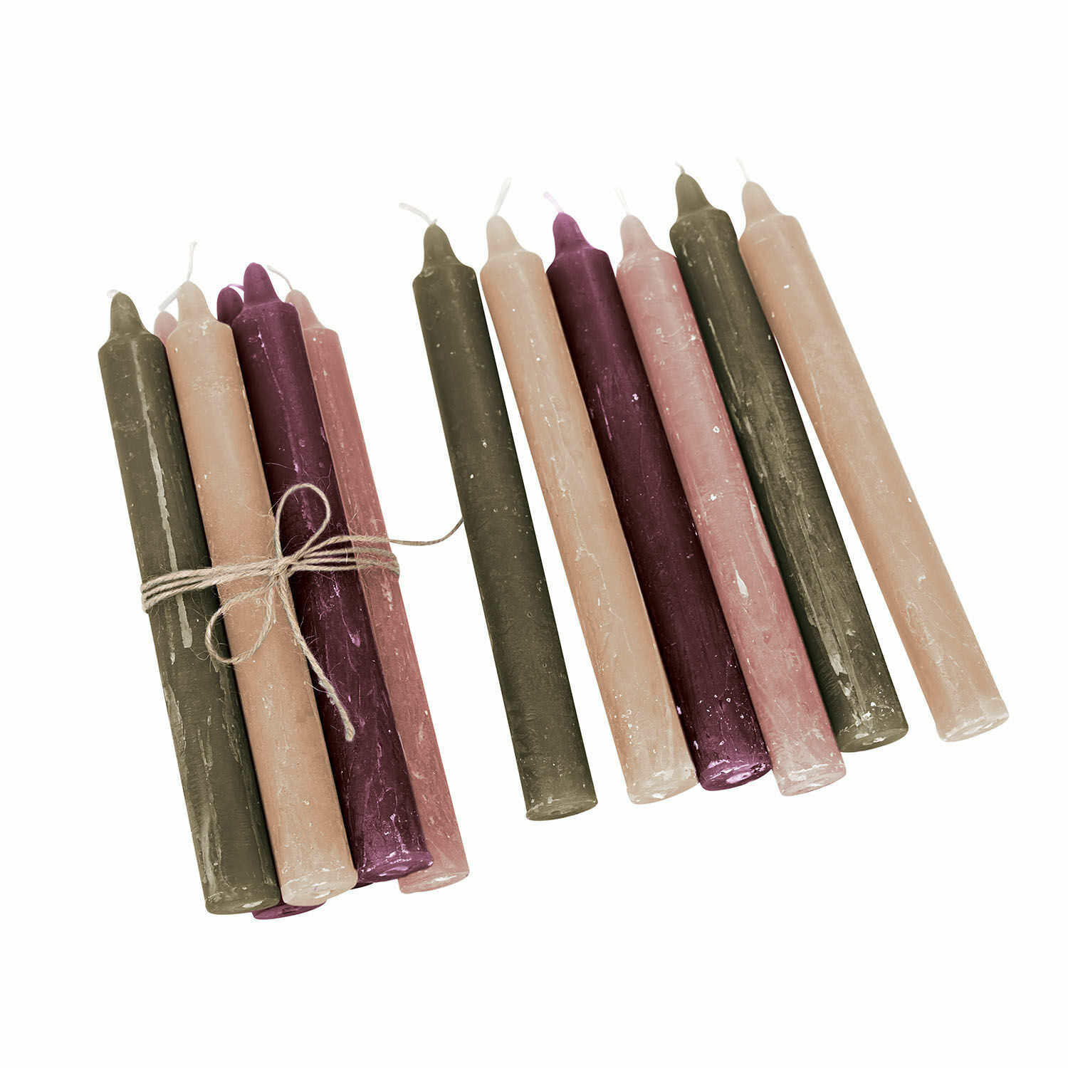 Kaars set van 12 Bauceau Set van groene, roze en paarse tafelkaarsen voor interieurdecoratie