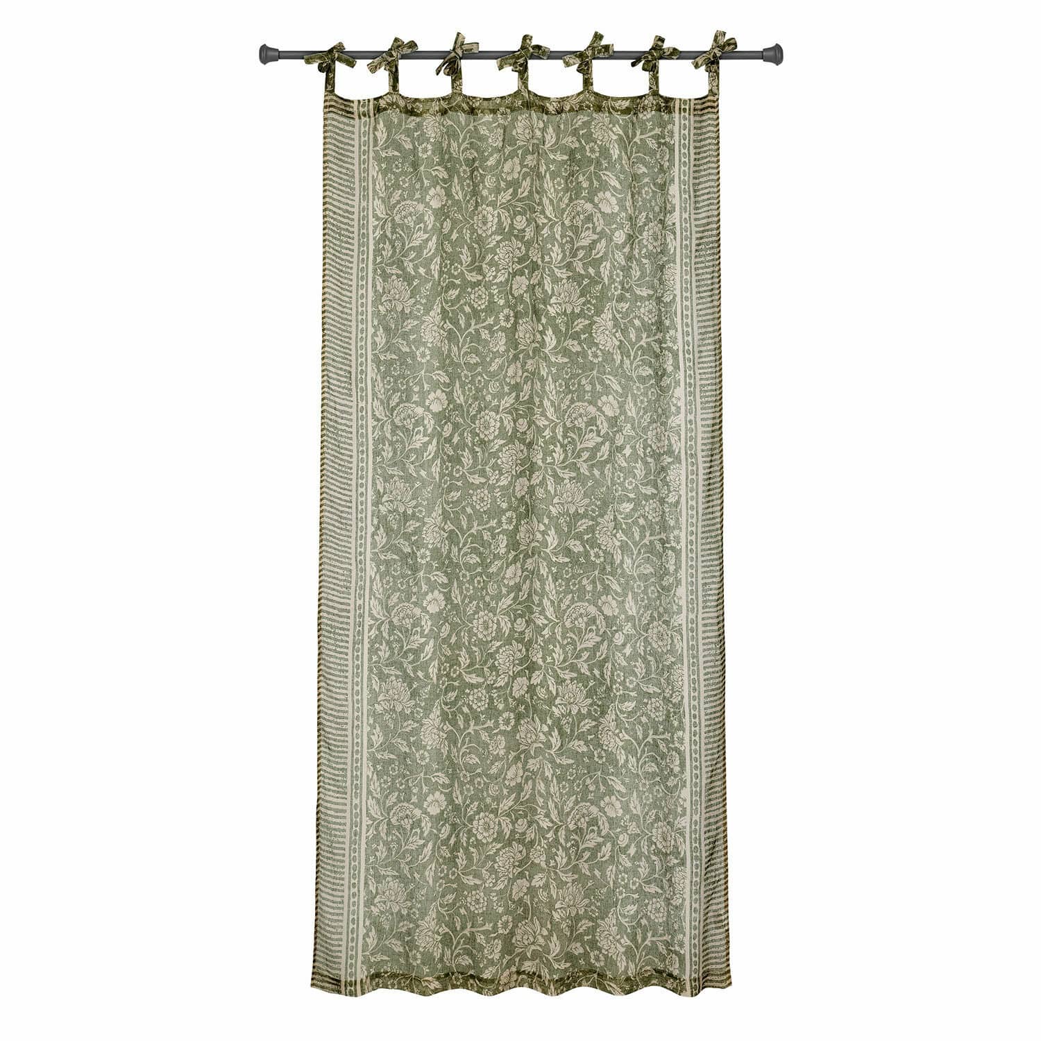 Rideau Ovixal Rideau vert en coton avec motif floral et liens à nouer, décoration de fenêtre élégante