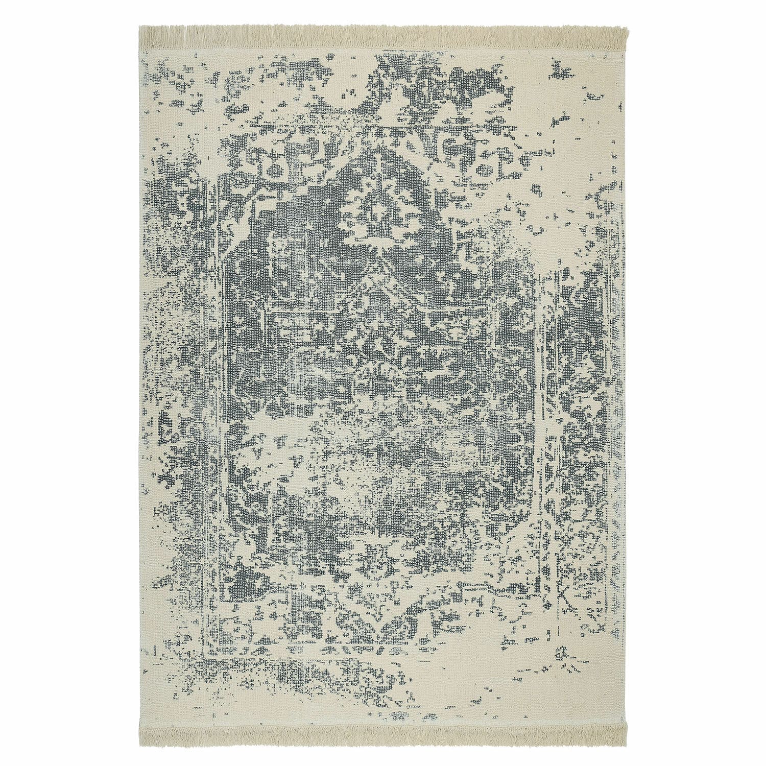 Tapis Lortet Tapis beige en coton avec motif gris vintage, tapis décoratif pour salon