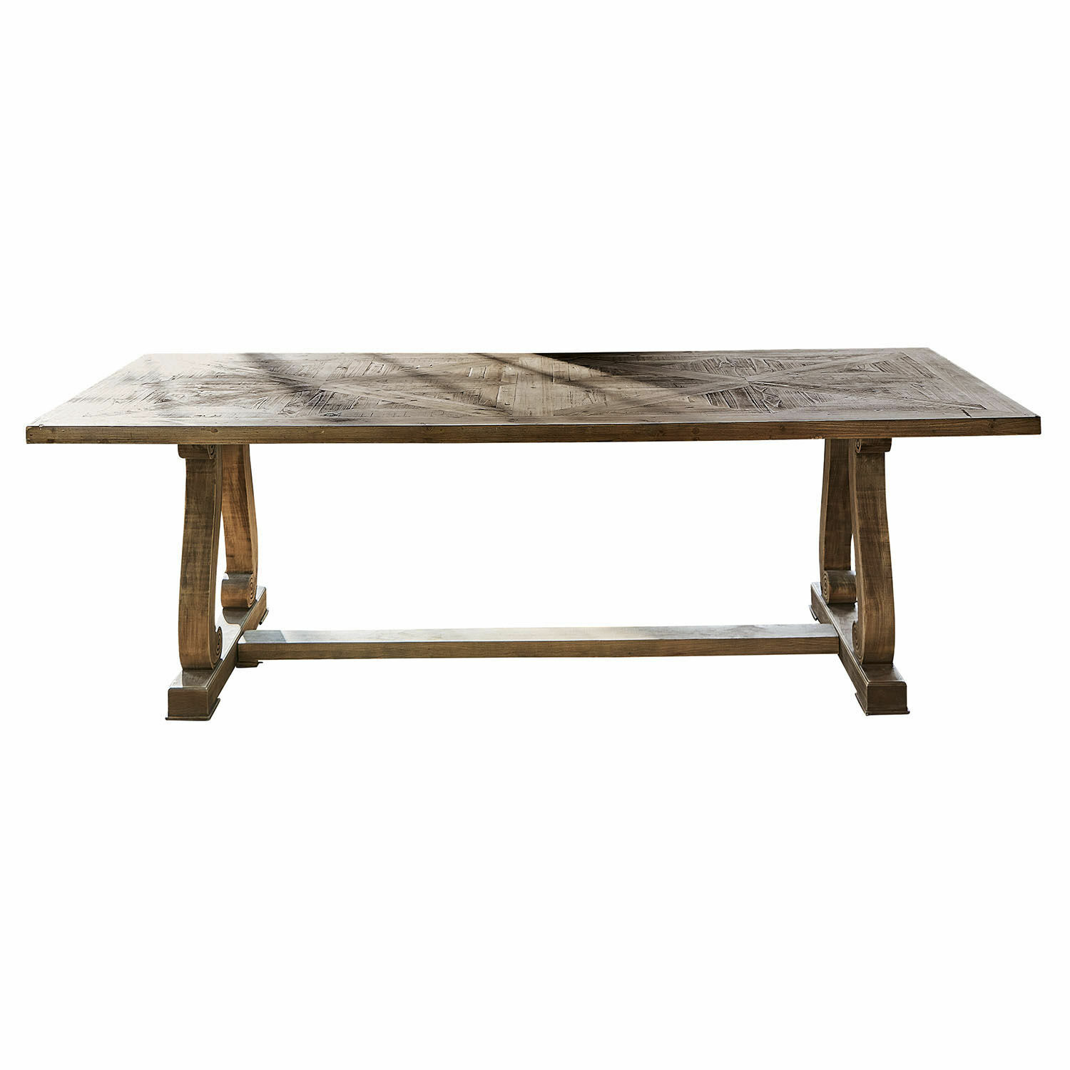 Table Campbelltown en bois brun avec plateau rustique et base solide pour salle à manger