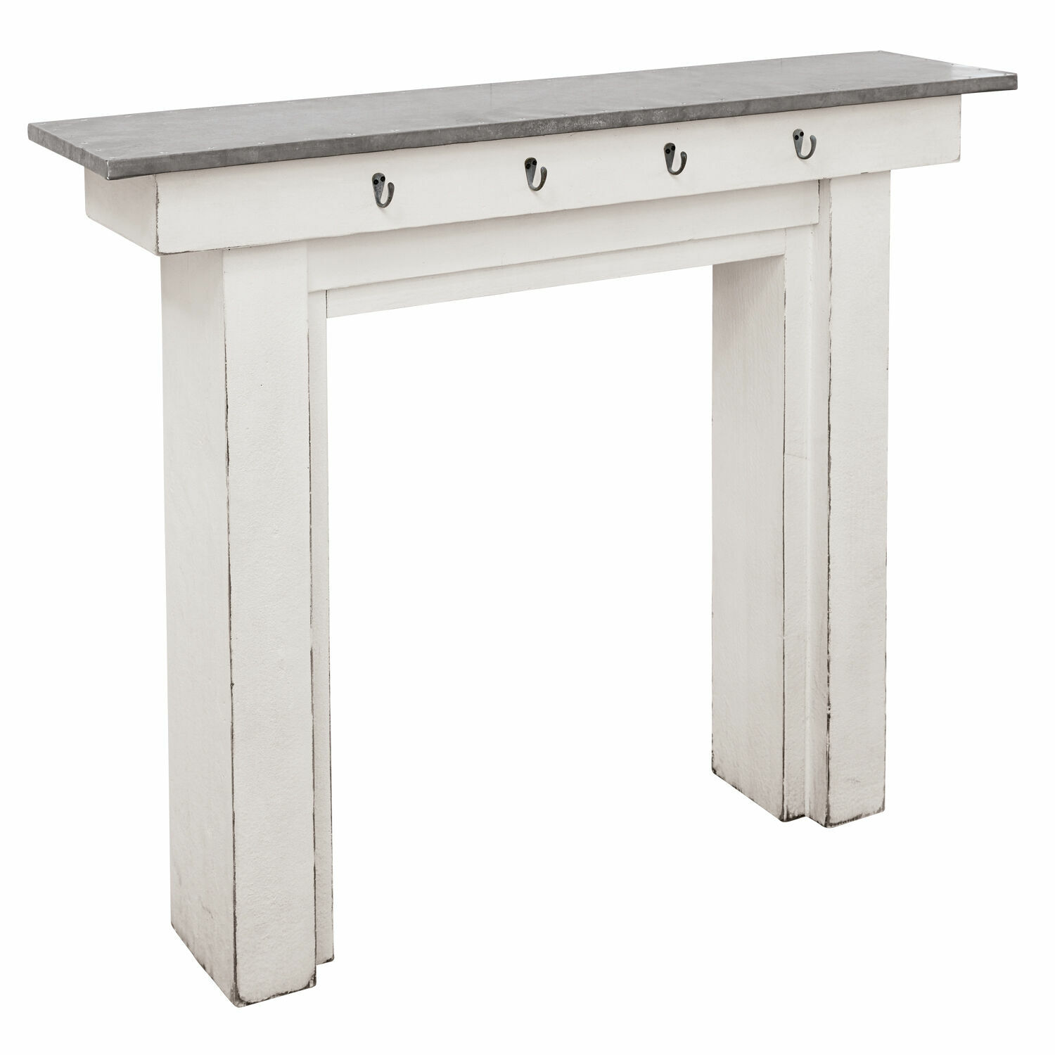Console de cheminée Lesterby en bois blanc antique avec crochets métalliques pour rangement