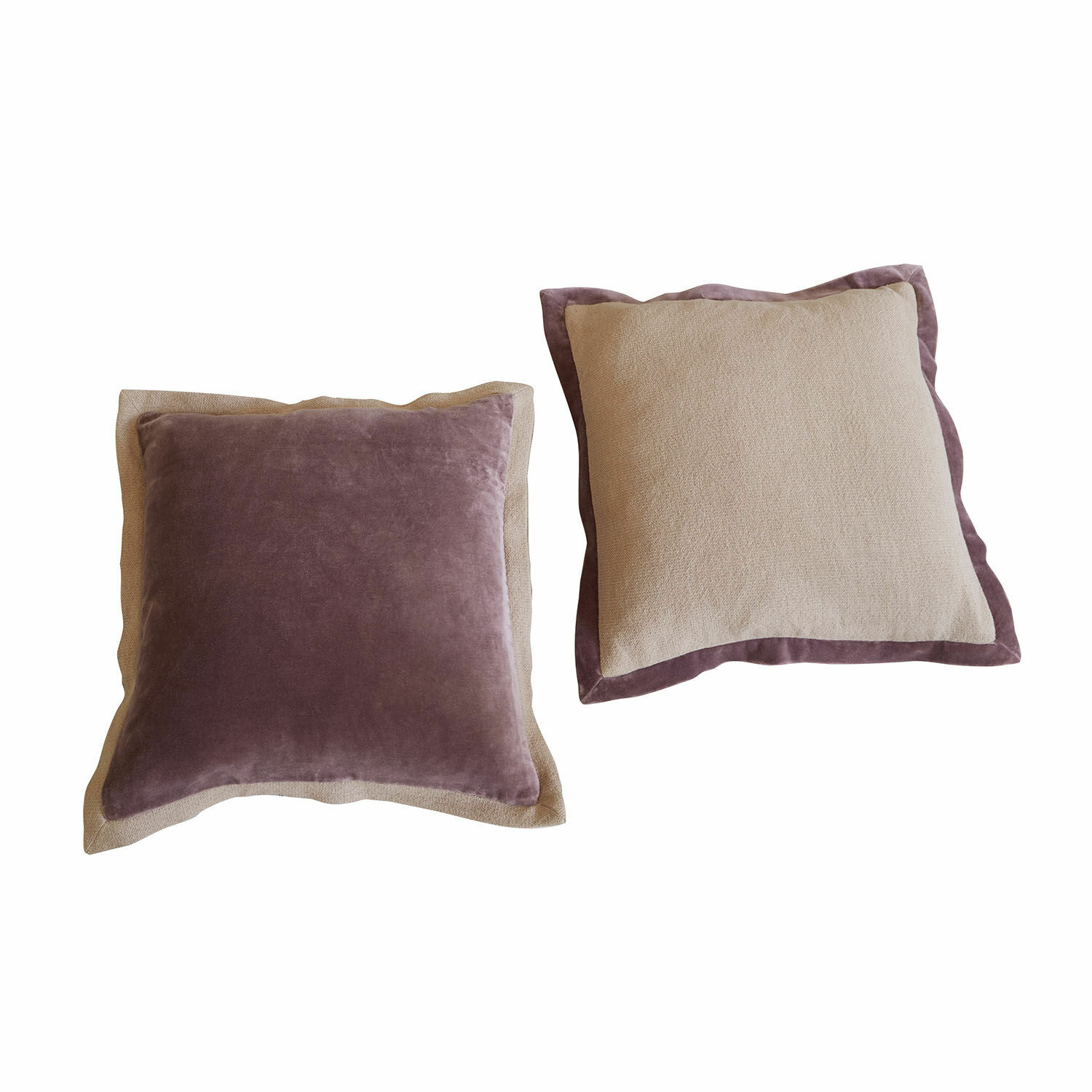 Kussenhoes set van 2 Liréan Set van twee decoratieve kussens van zachte fluweel en stof in beige en paars voor woonkamer