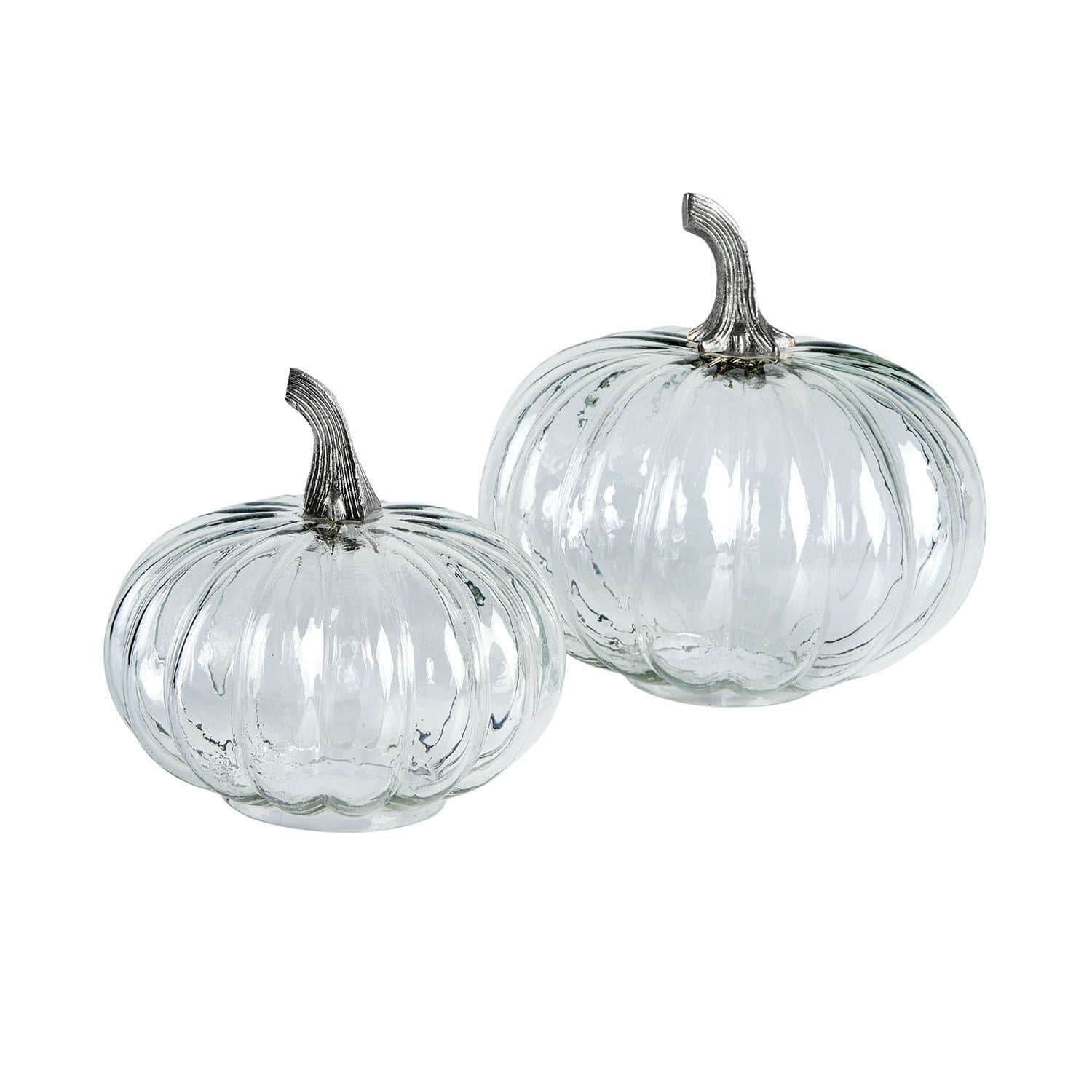 Lot de 2 citrouilles Perlouin Citrouilles décoratives en verre transparent avec tiges métalliques pour décoration automnale