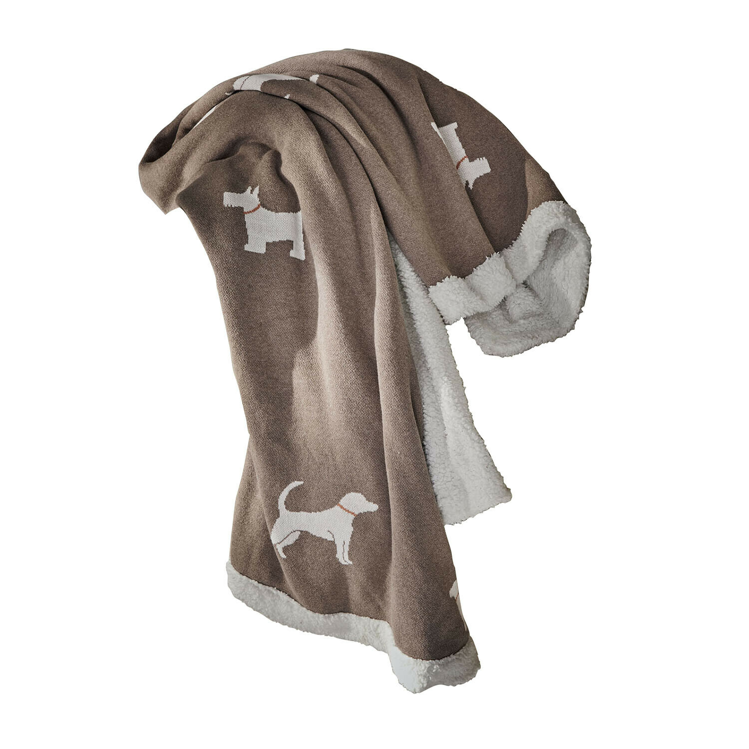 Couverture pour animaux Olyden Plaid marron avec doublure en fausse fourrure blanche et motifs chiens blancs, tissu doux et confortable