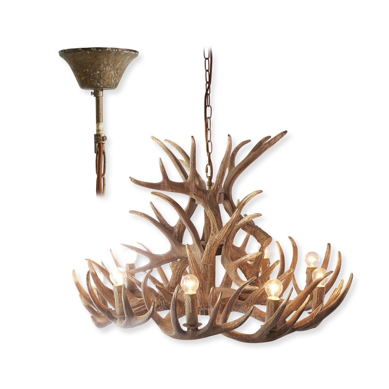 Lustre Ardin Lustre imitation bois de cerf marron, éclairage décoratif rustique pour salon ou salle à manger