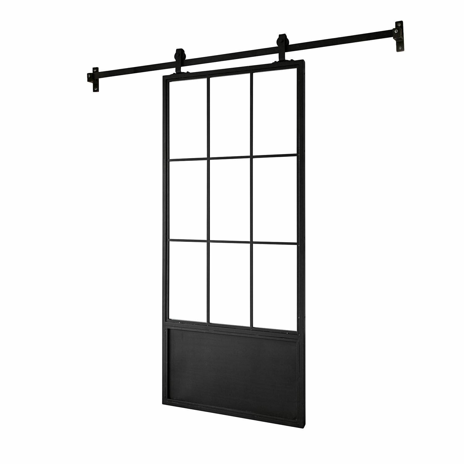 Porte coulissante Luisant Porte coulissante noire en métal avec cadre à carreaux, design industriel moderne pour intérieur