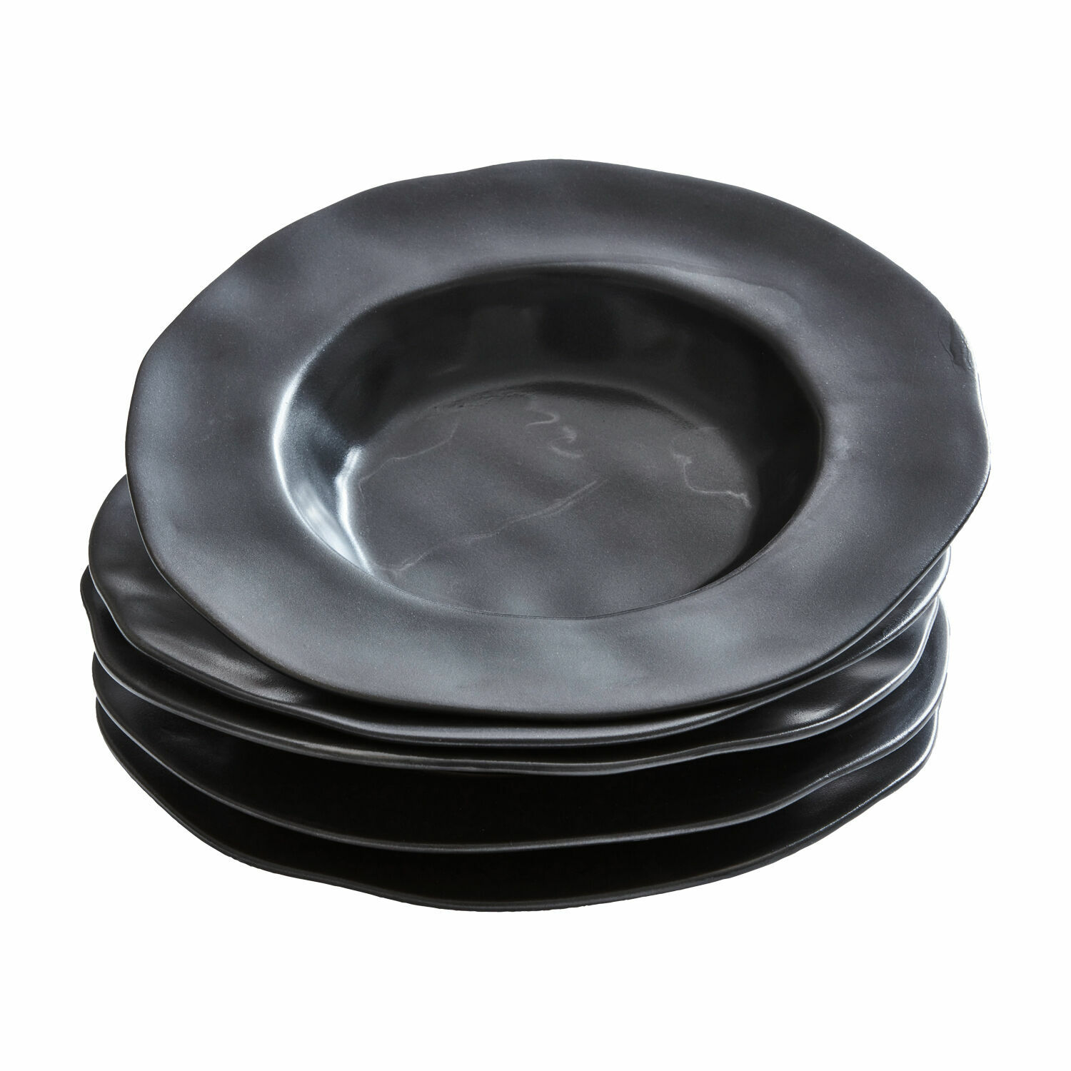 zwart Set van 6 zwarte Biarritz soepborden van matte keramiek, modern design voor de eettafel